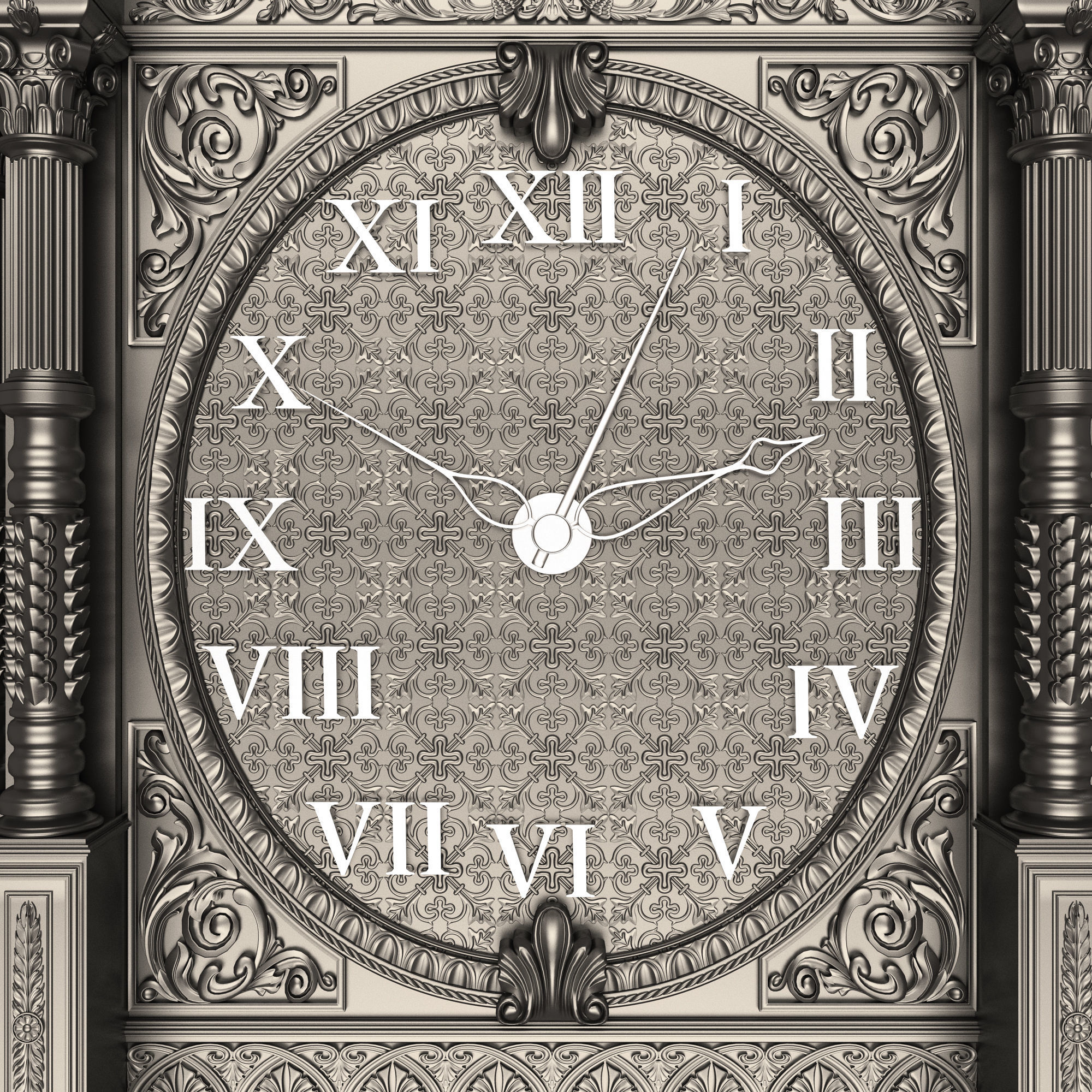 Classic Clock 014 Chrome Low-poly 3D model_4