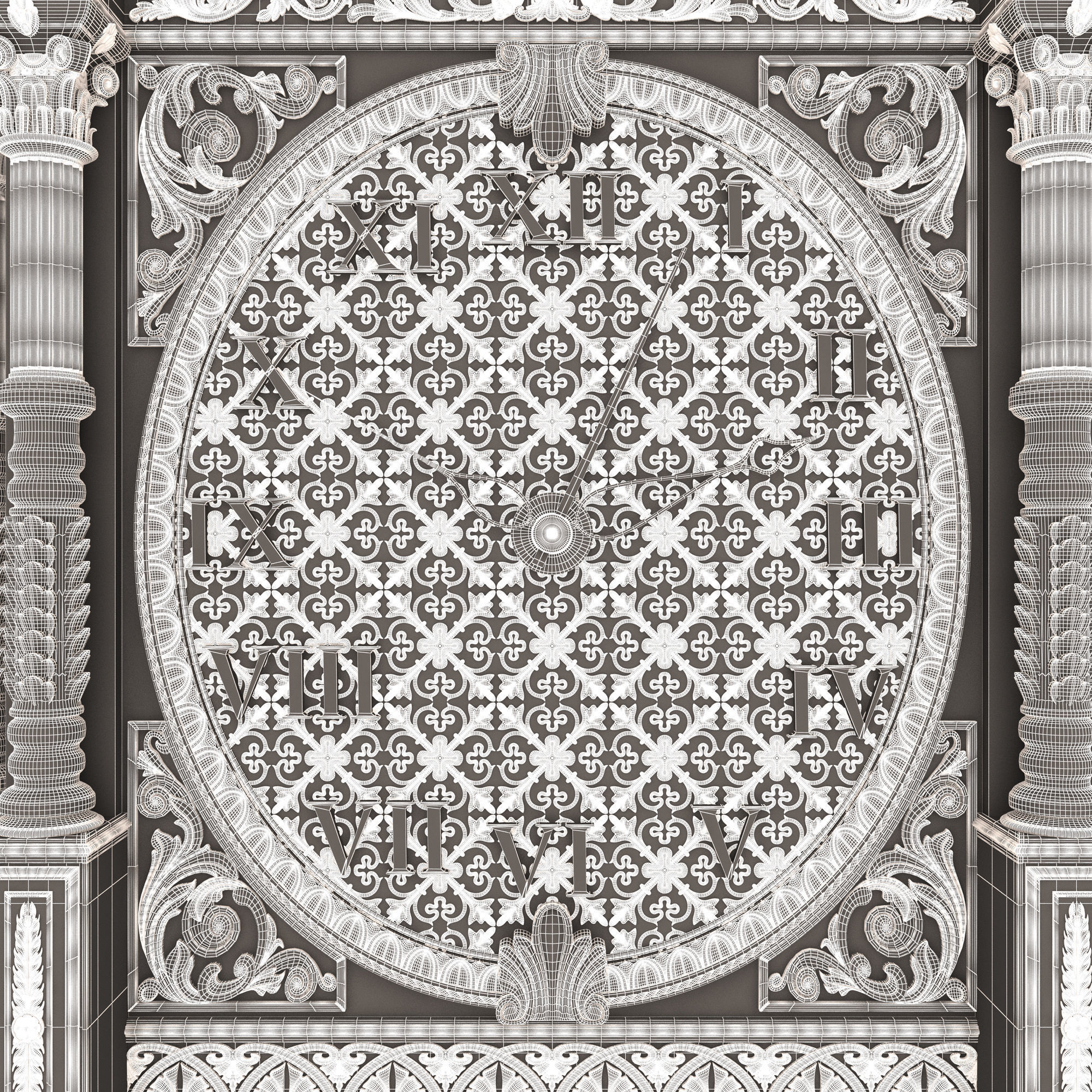 Classic Clock 014 Chrome Low-poly 3D model_14