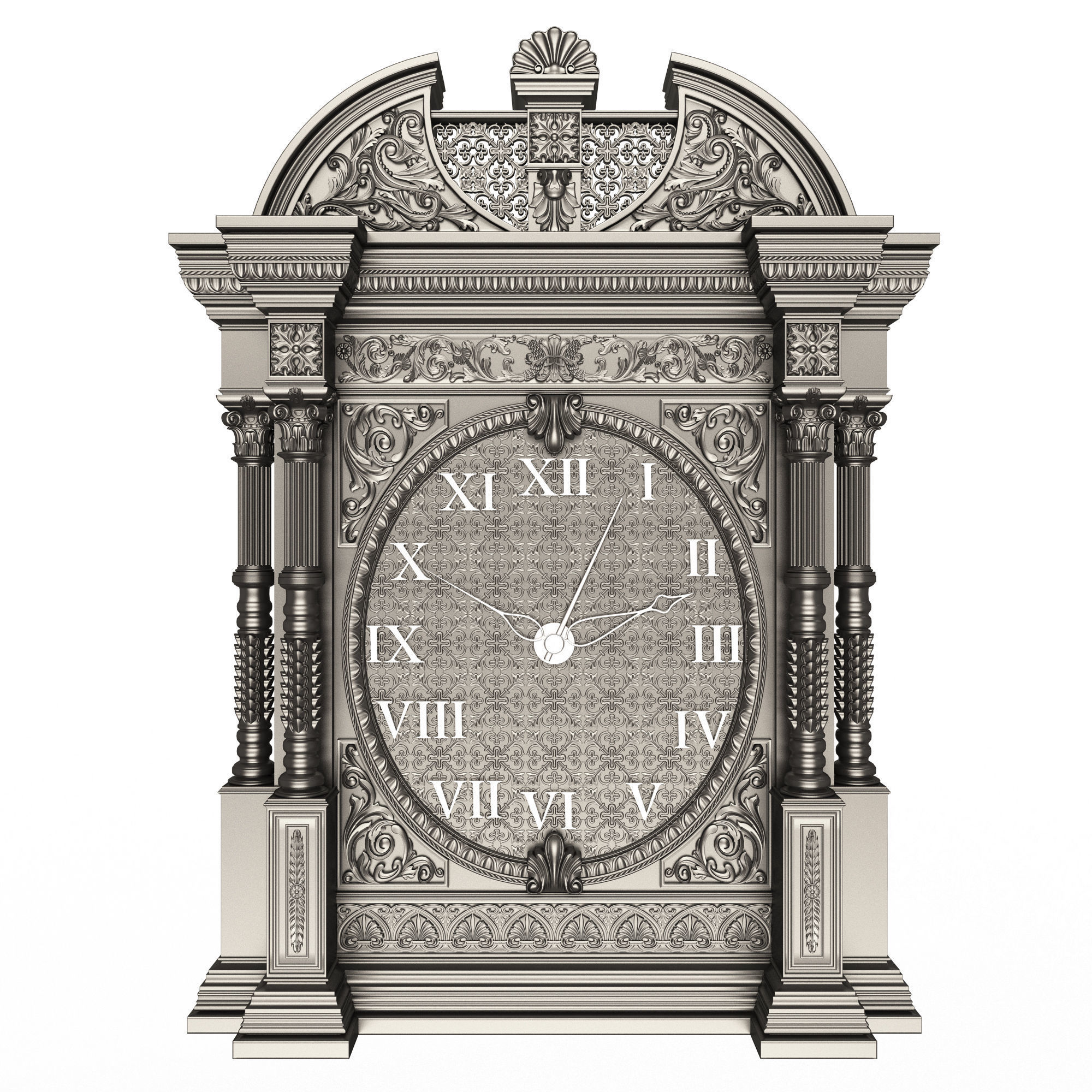 Classic Clock 014 Chrome Low-poly 3D model_8