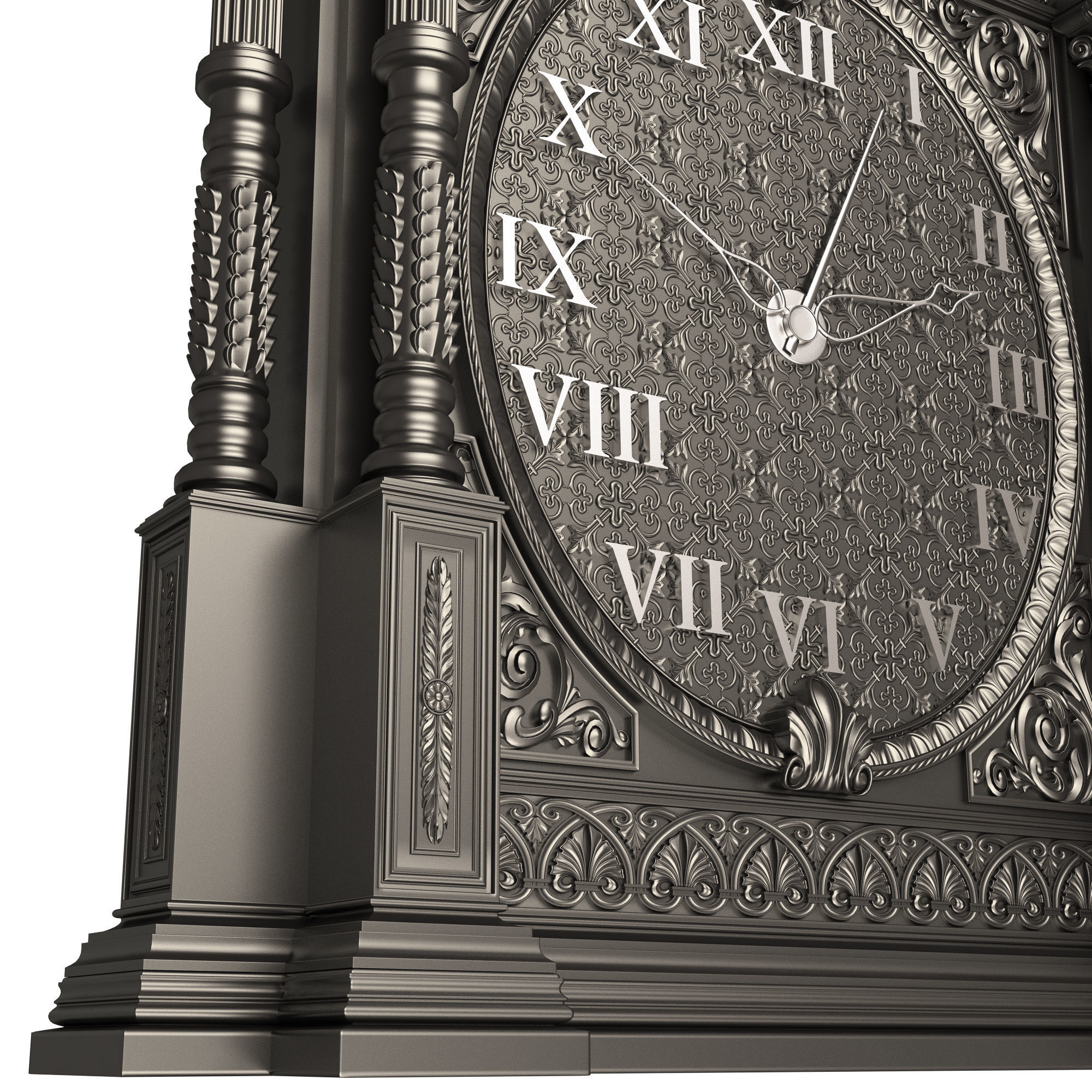 Classic Clock 014 Chrome Low-poly 3D model_7