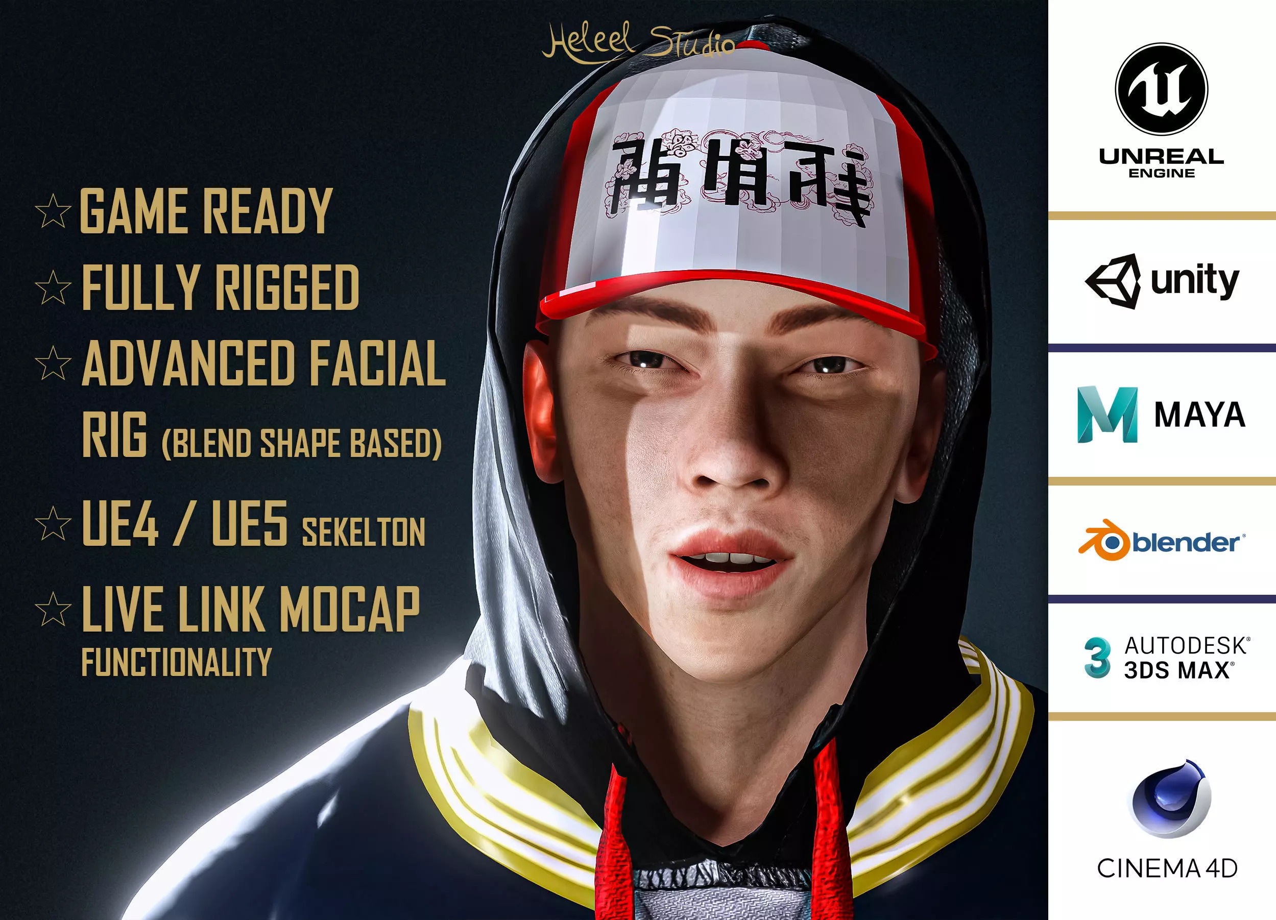 High Quality Asian Funky Man Low-poly 3D model_0