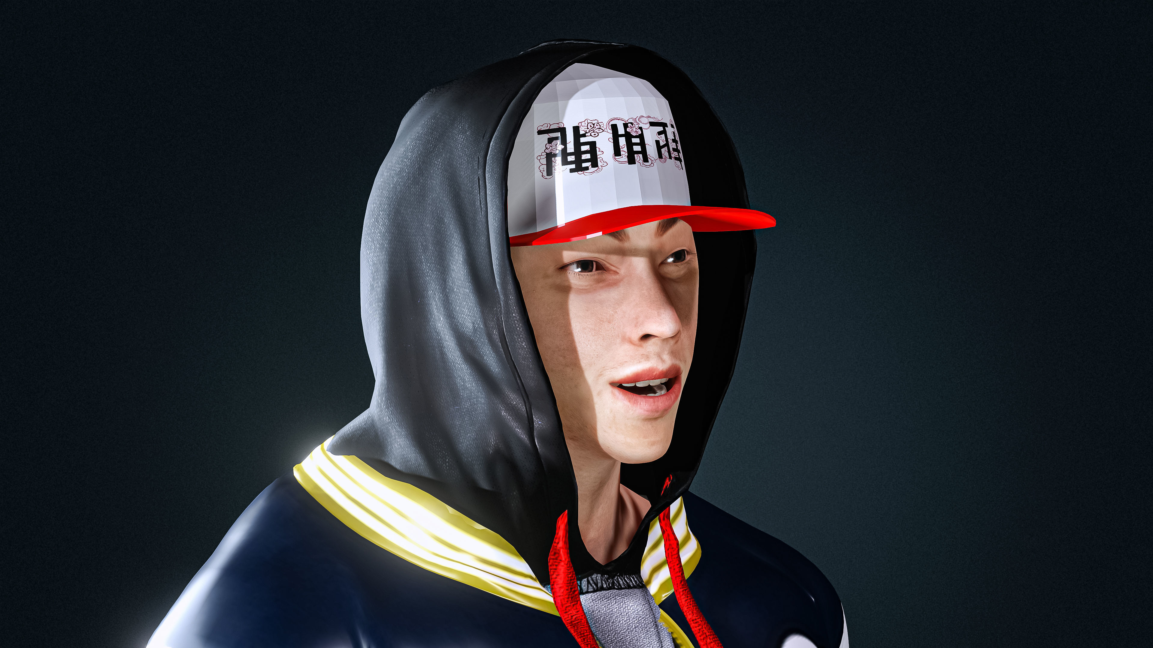 High Quality Asian Funky Man Low-poly 3D model_7