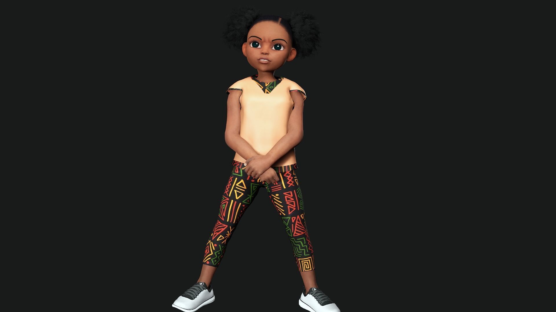 Stylized black afro cartoon girl - Toon Rigged Child 3D model Low-poly 3D model_3