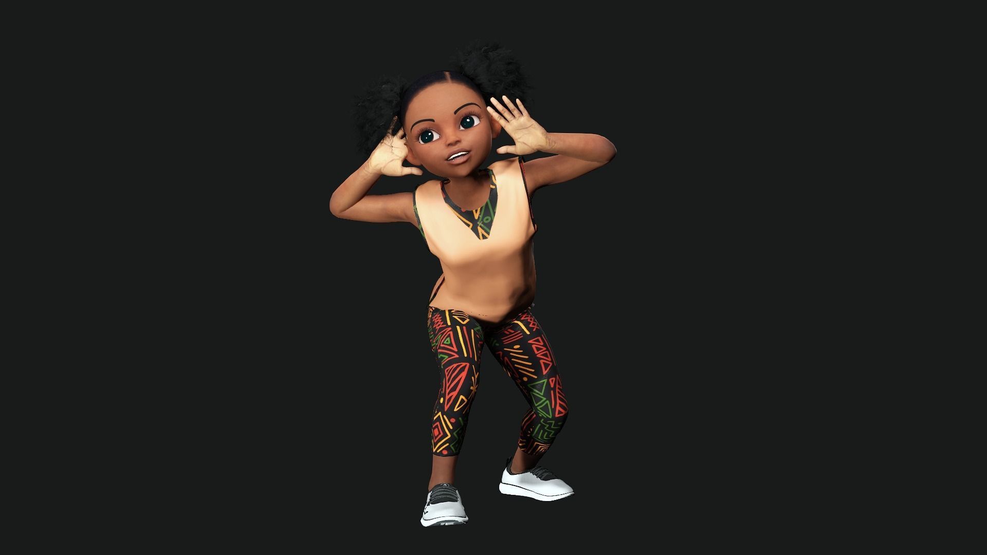 Stylized black afro cartoon girl - Toon Rigged Child 3D model Low-poly 3D model_7
