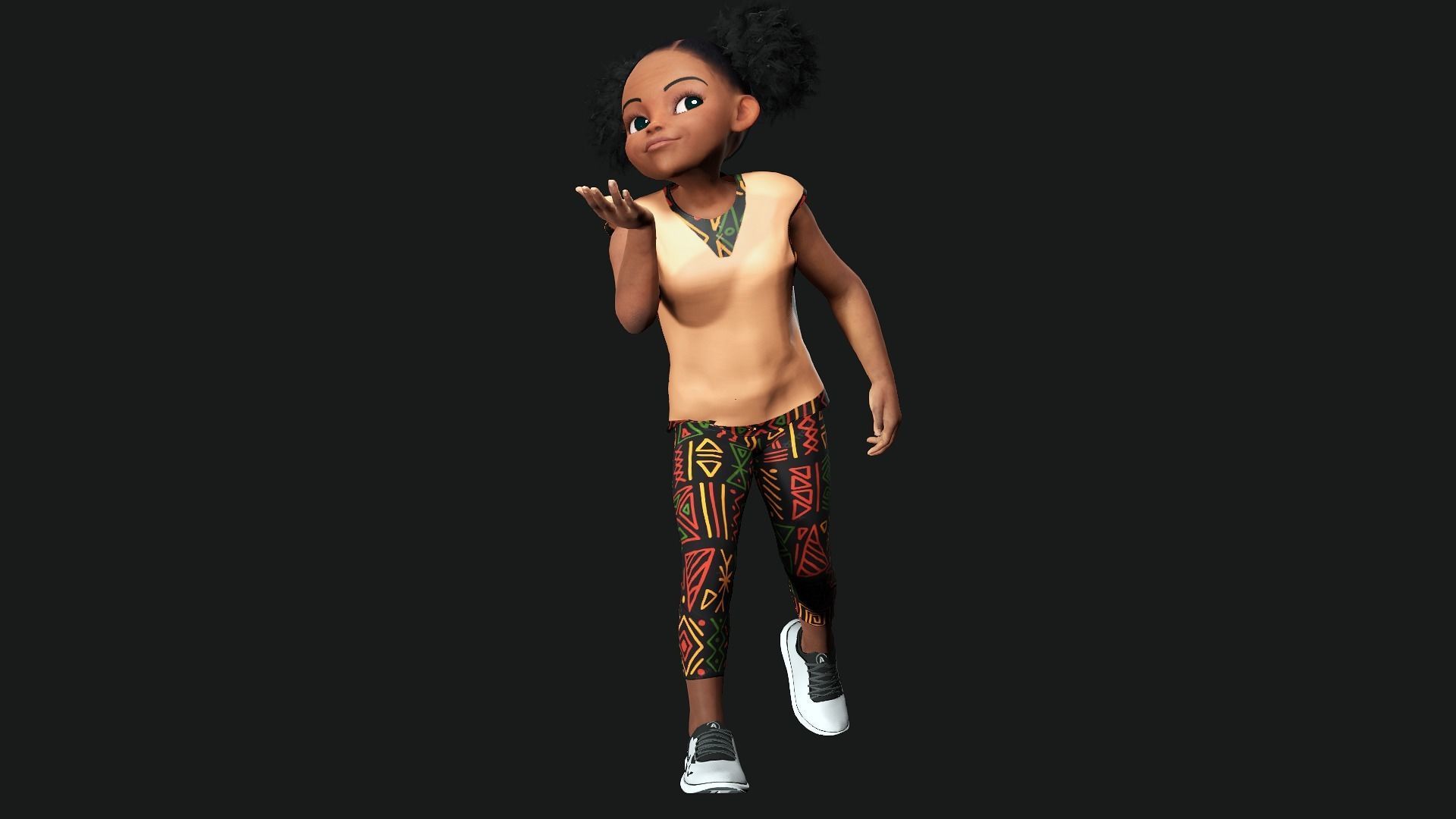 Stylized black afro cartoon girl - Toon Rigged Child 3D model Low-poly 3D model_6