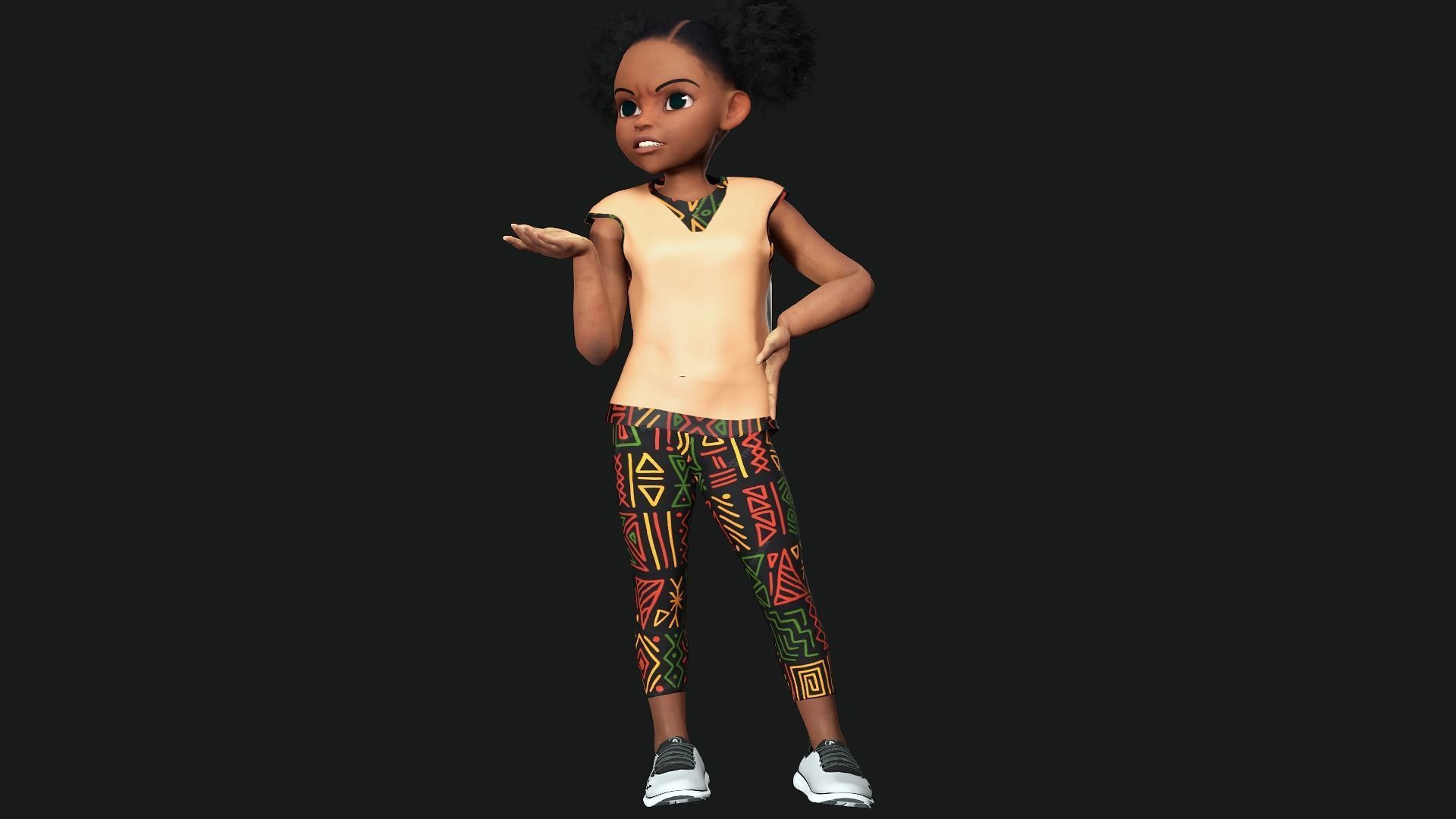 Stylized black afro cartoon girl - Toon Rigged Child 3D model Low-poly 3D model_4
