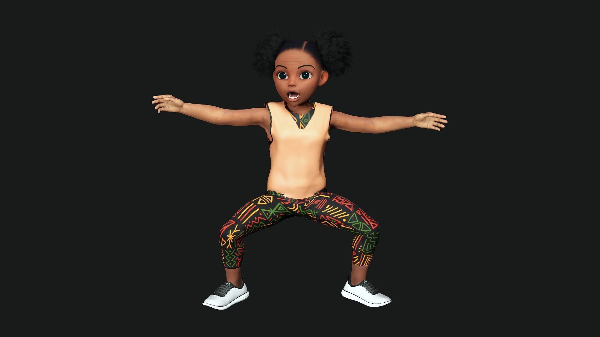 Stylized black afro cartoon girl - Toon Rigged Child 3D model Low-poly 3D model_5