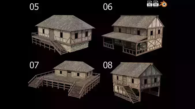 Medieval Houses 5-8 PBR 4K 3D model