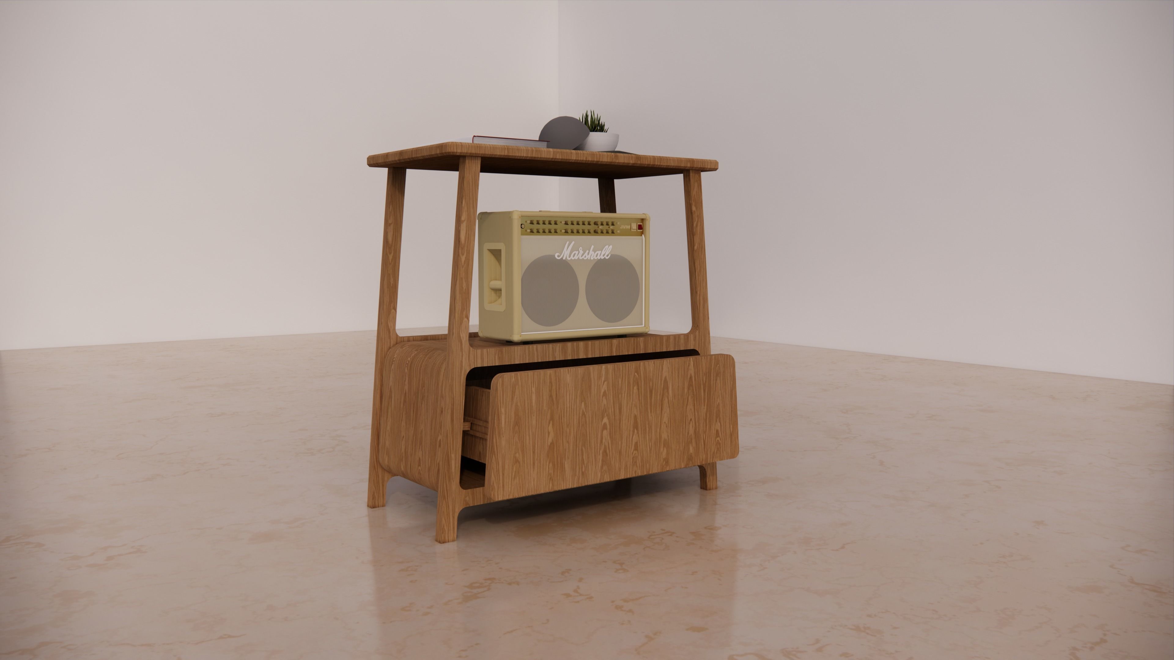 oak wood side table Free 3D model_1