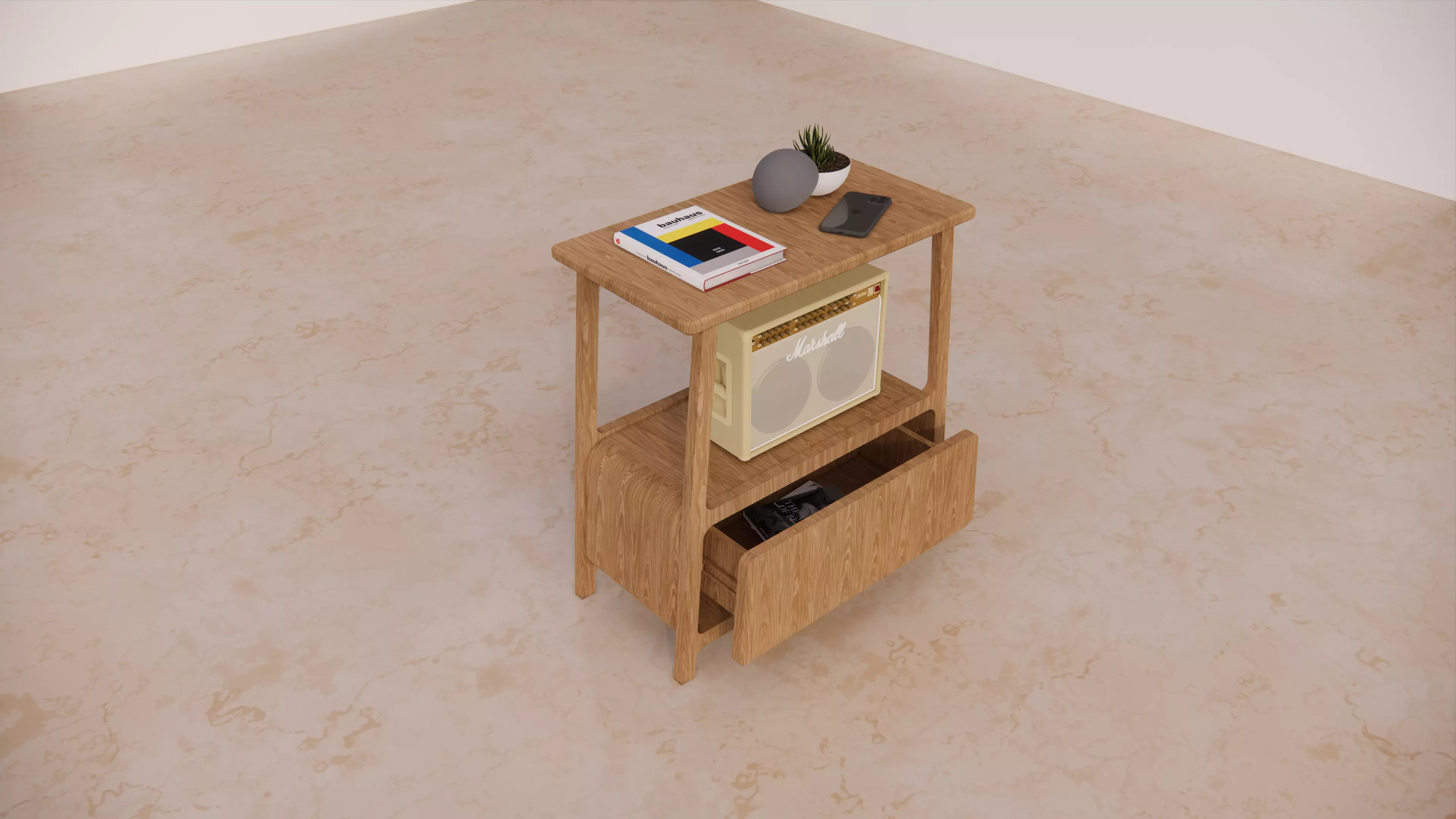 oak wood side table Free 3D model_0