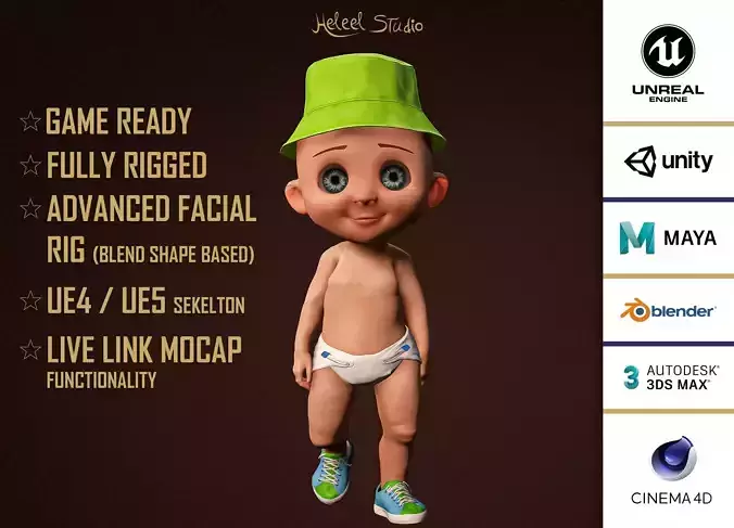 High Quality Baby Cartoon Character Low-poly 3D model