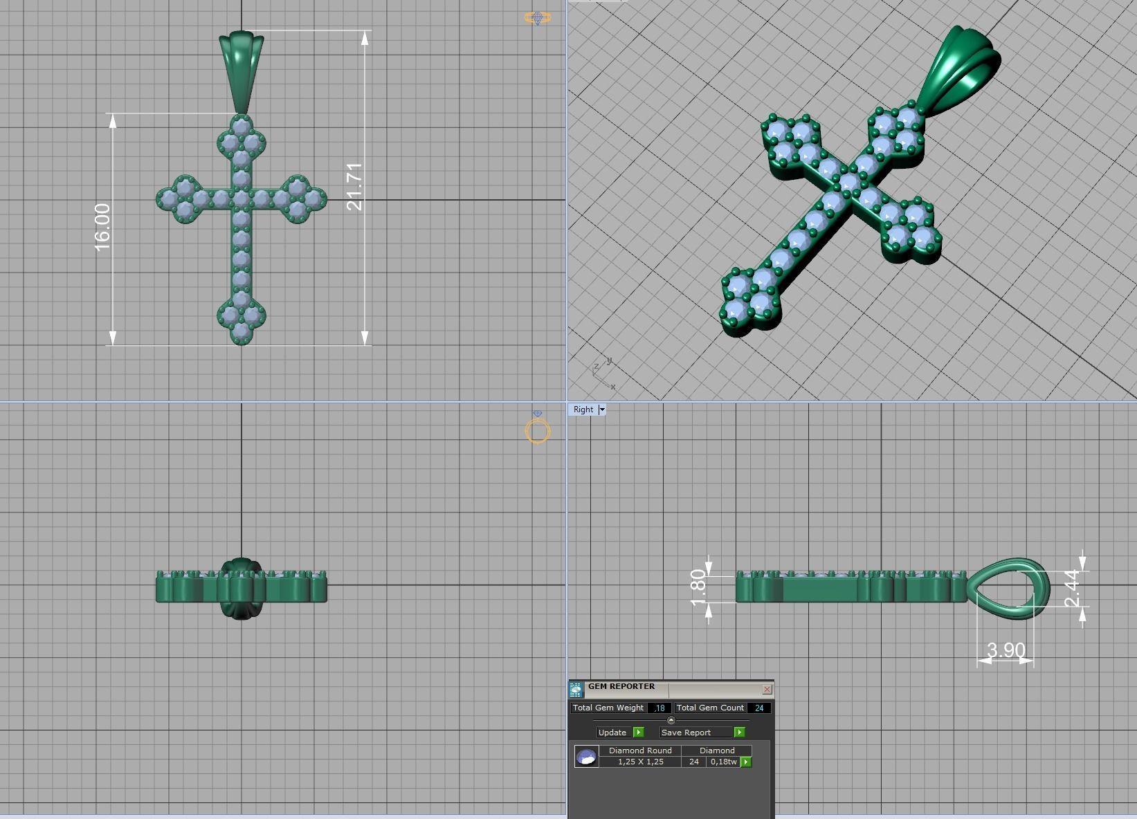 Diamond Cross 16mm Height Necklace Pendant 3Dprint model 3D print model_6