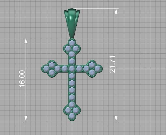 Diamond Cross 16mm Height Necklace Pendant 3Dprint model 3D print model_7