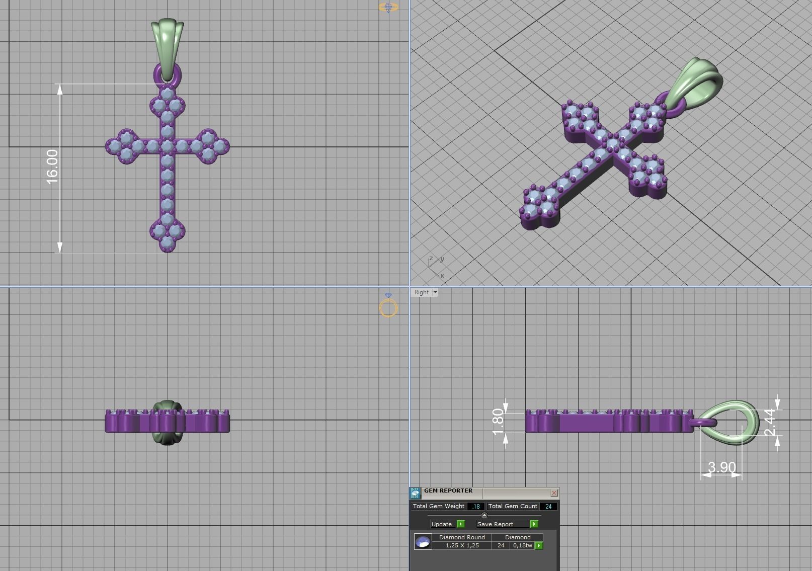 Diamond Cross 16mm Height Necklace Pendant 3Dprint model 3D print model_8