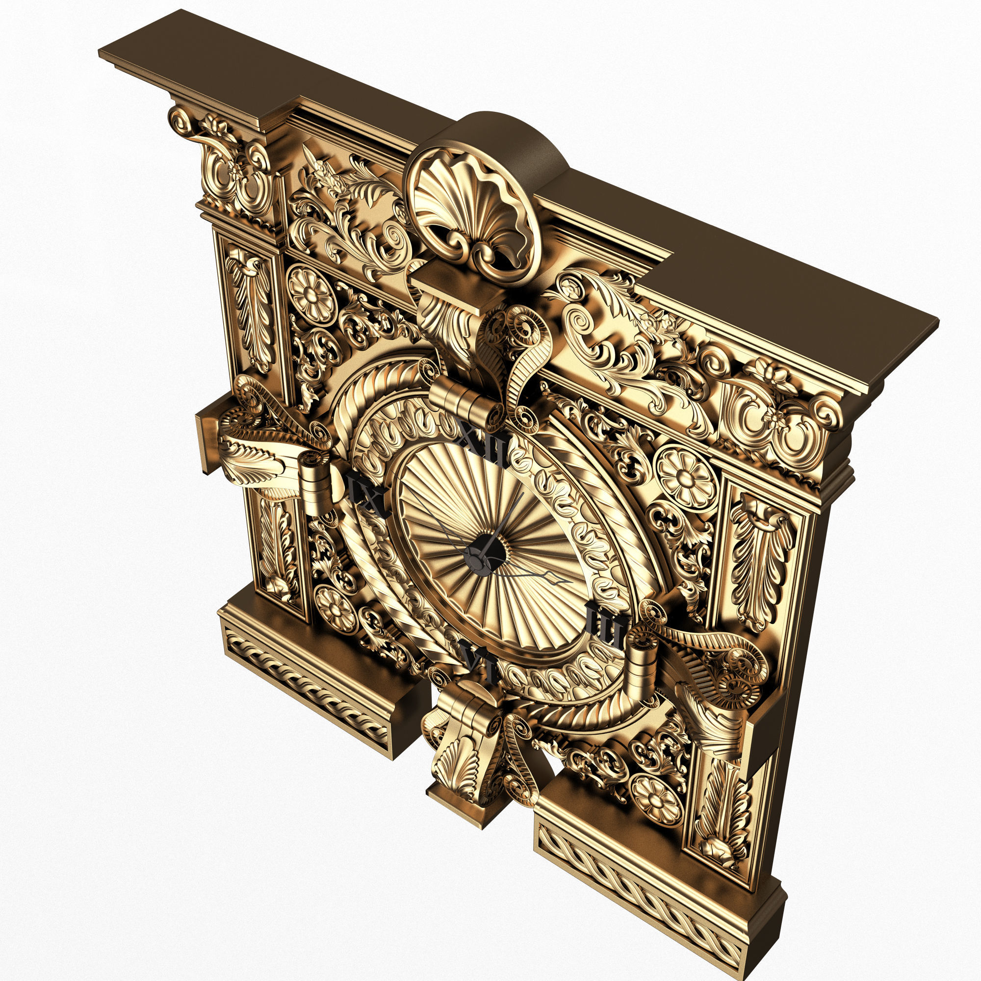 Classic Wall Clock 015 Gold Low-poly 3D model_3