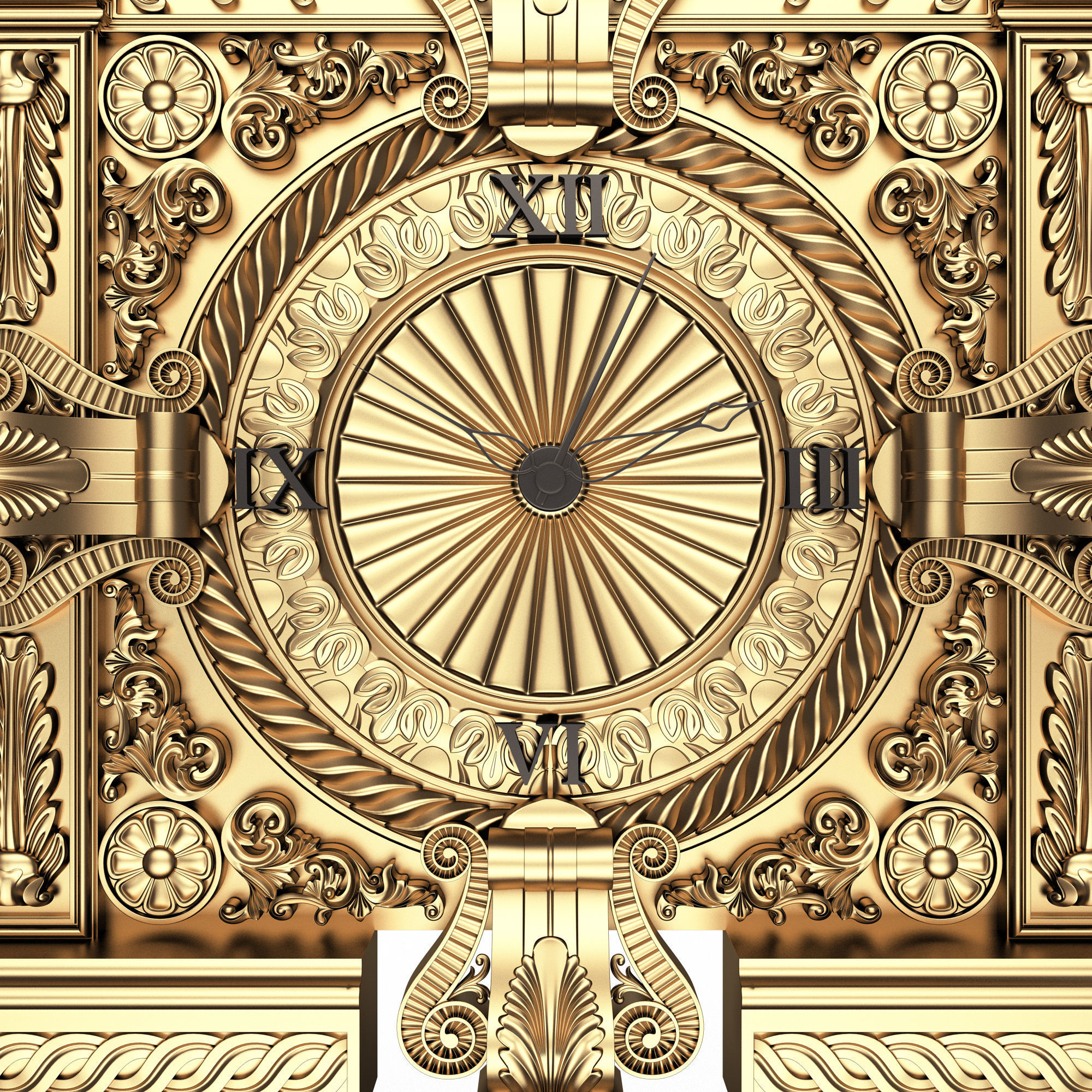 Classic Wall Clock 015 Gold Low-poly 3D model_7