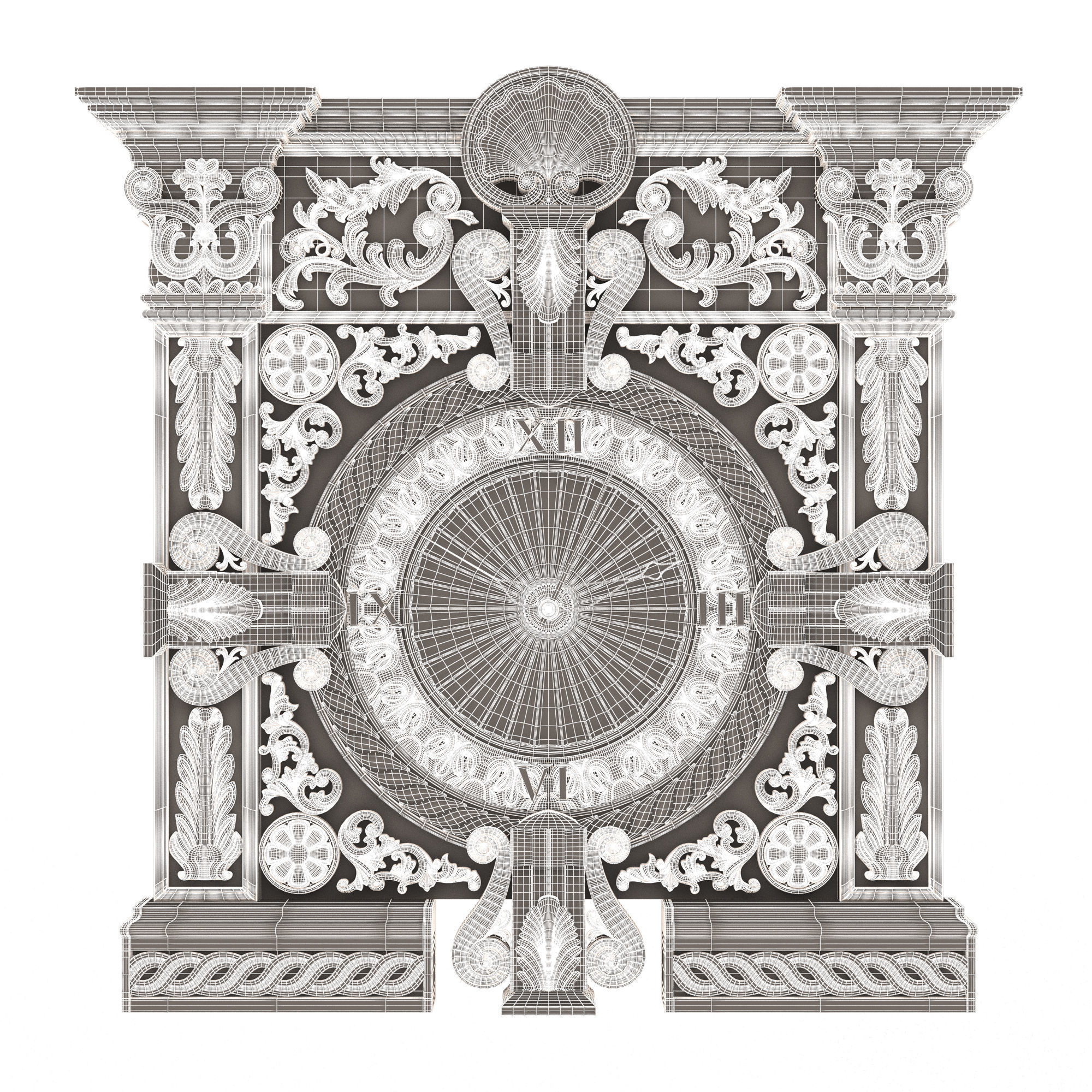 Classic Wall Clock 015 Gold Low-poly 3D model_10