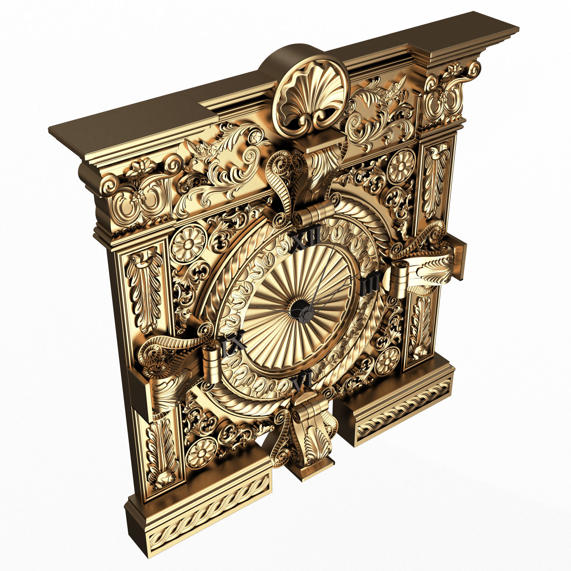 Classic Wall Clock 015 Gold Low-poly 3D model_2