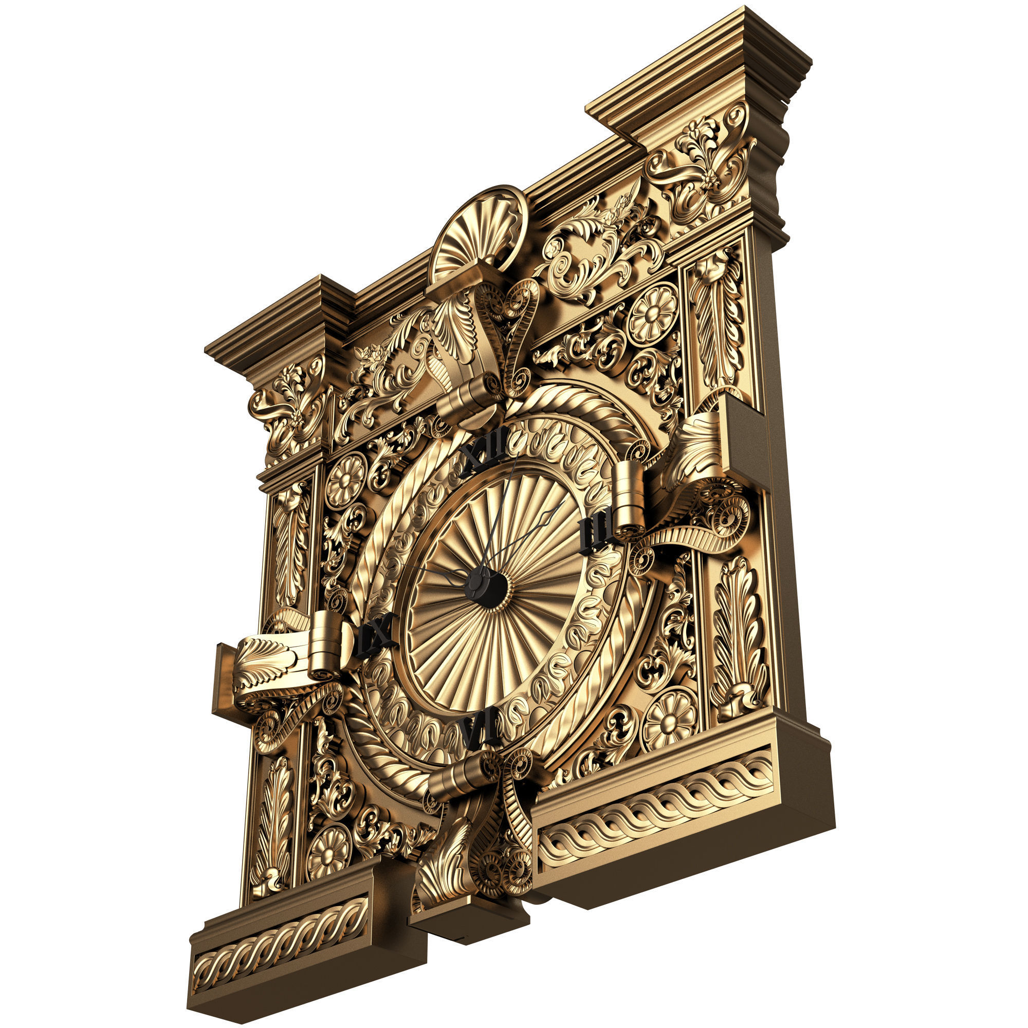 Classic Wall Clock 015 Gold Low-poly 3D model_5