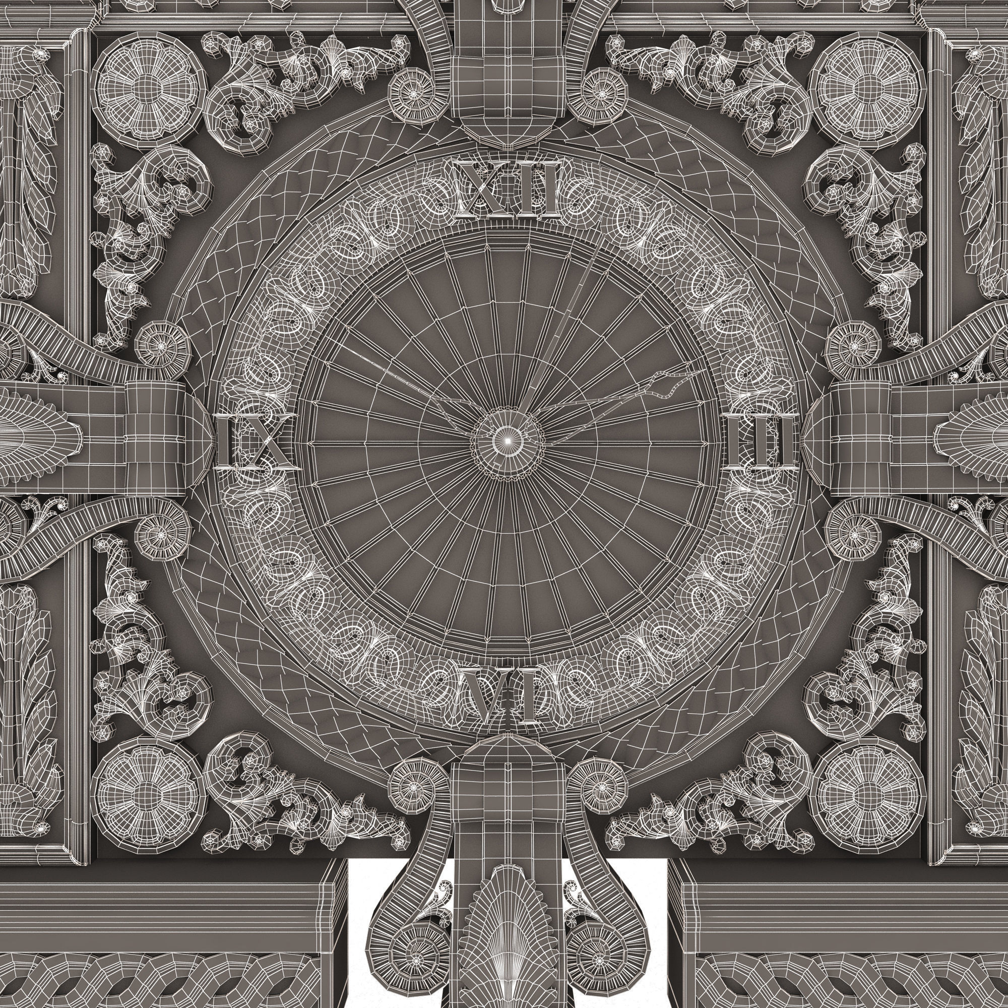 Classic Wall Clock 015 Gold Low-poly 3D model_27