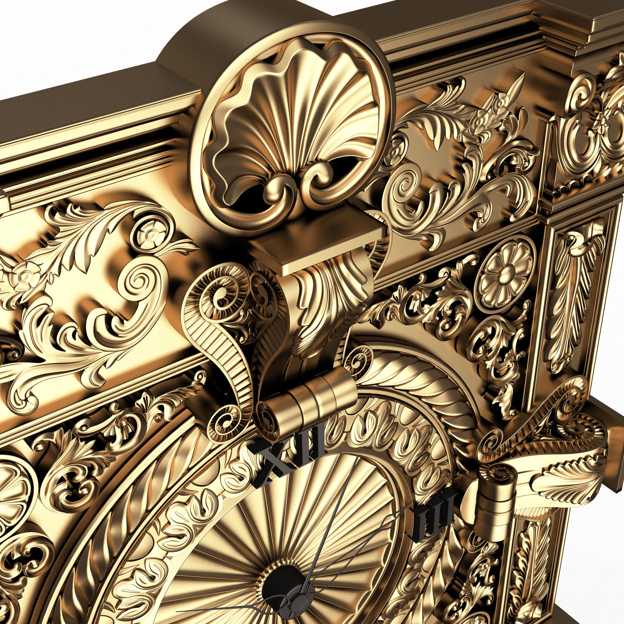 Classic Wall Clock 015 Gold Low-poly 3D model_8