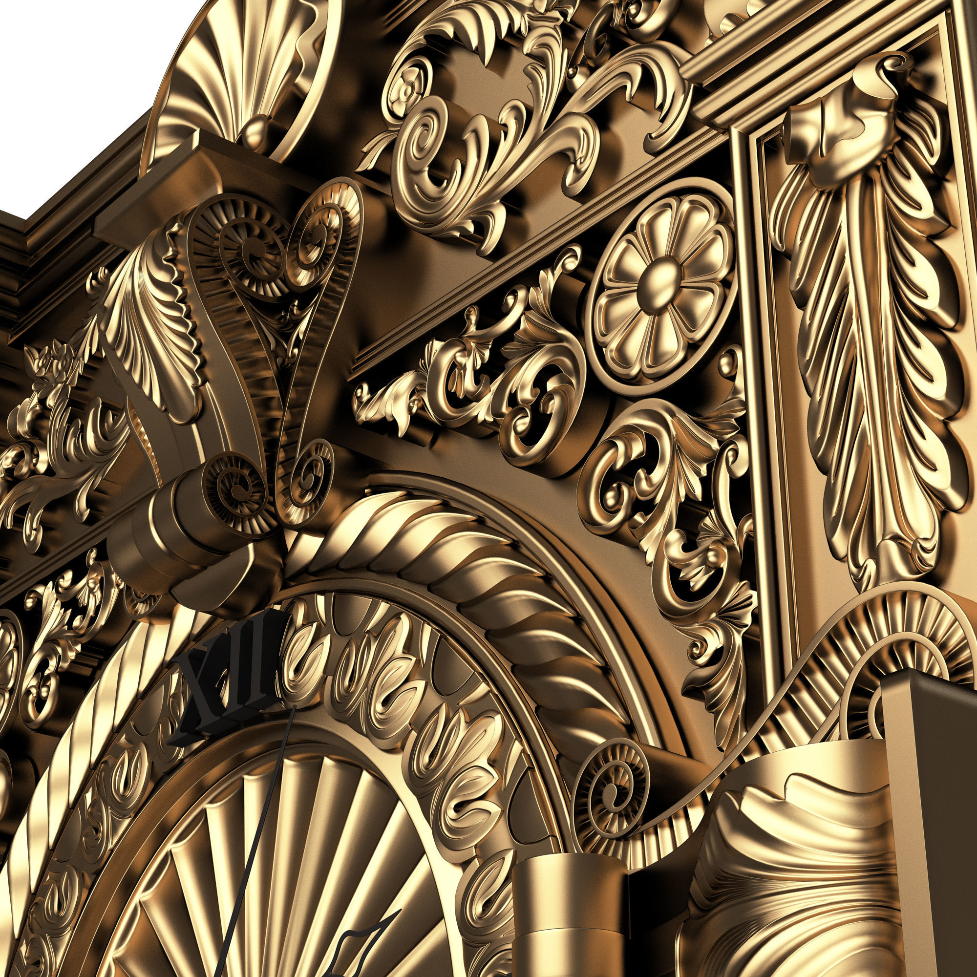 Classic Wall Clock 015 Gold Low-poly 3D model_9