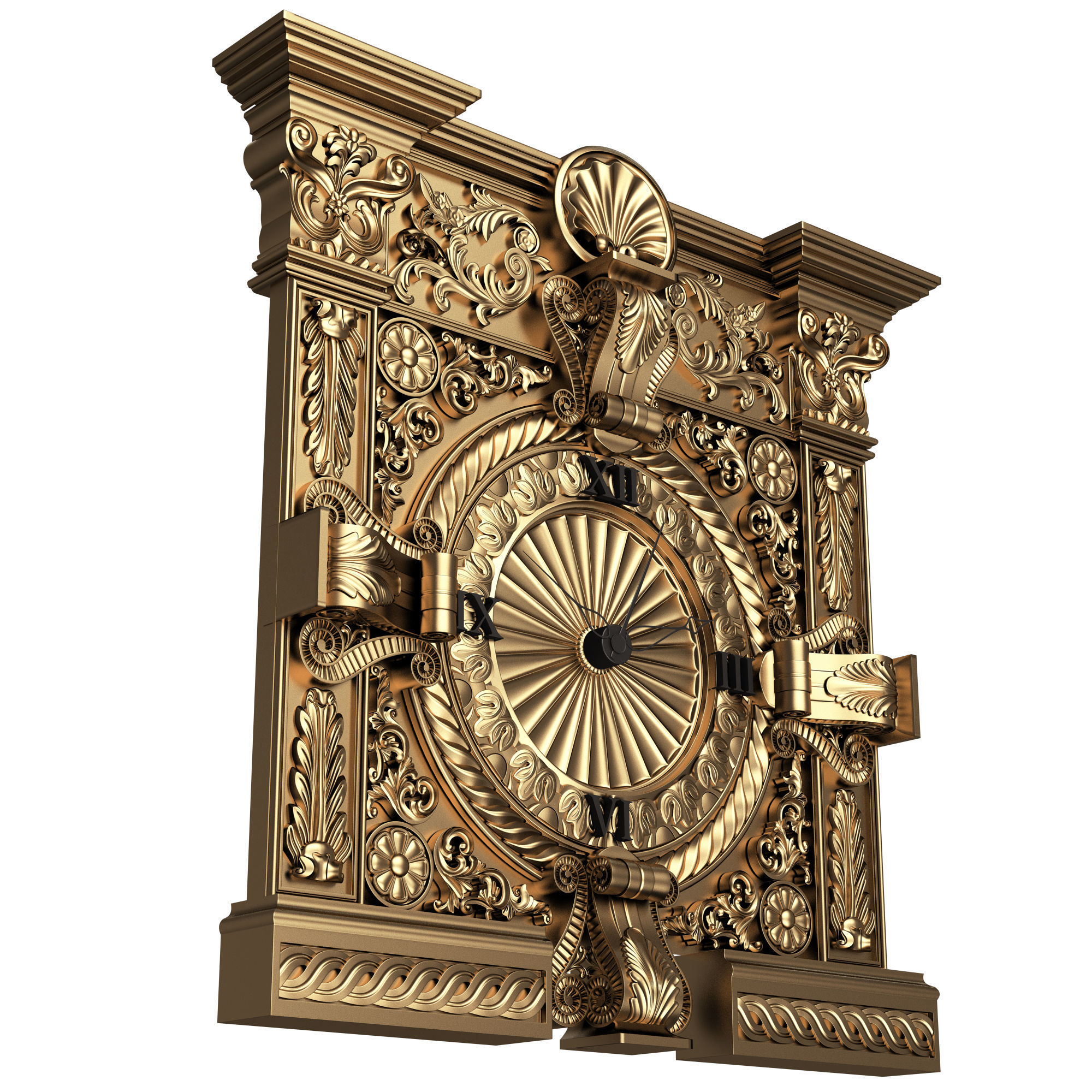 Classic Wall Clock 015 Gold Low-poly 3D model_4