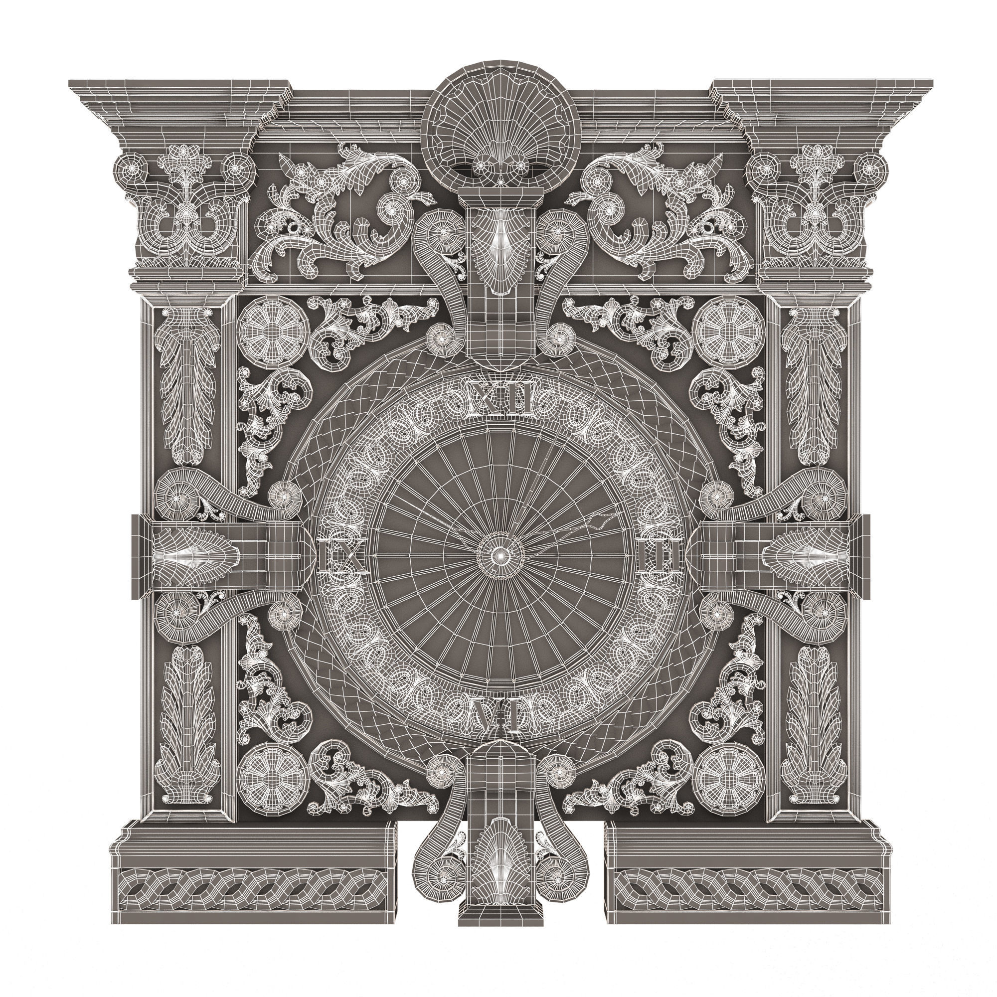 Classic Wall Clock 015 Gold Low-poly 3D model_20