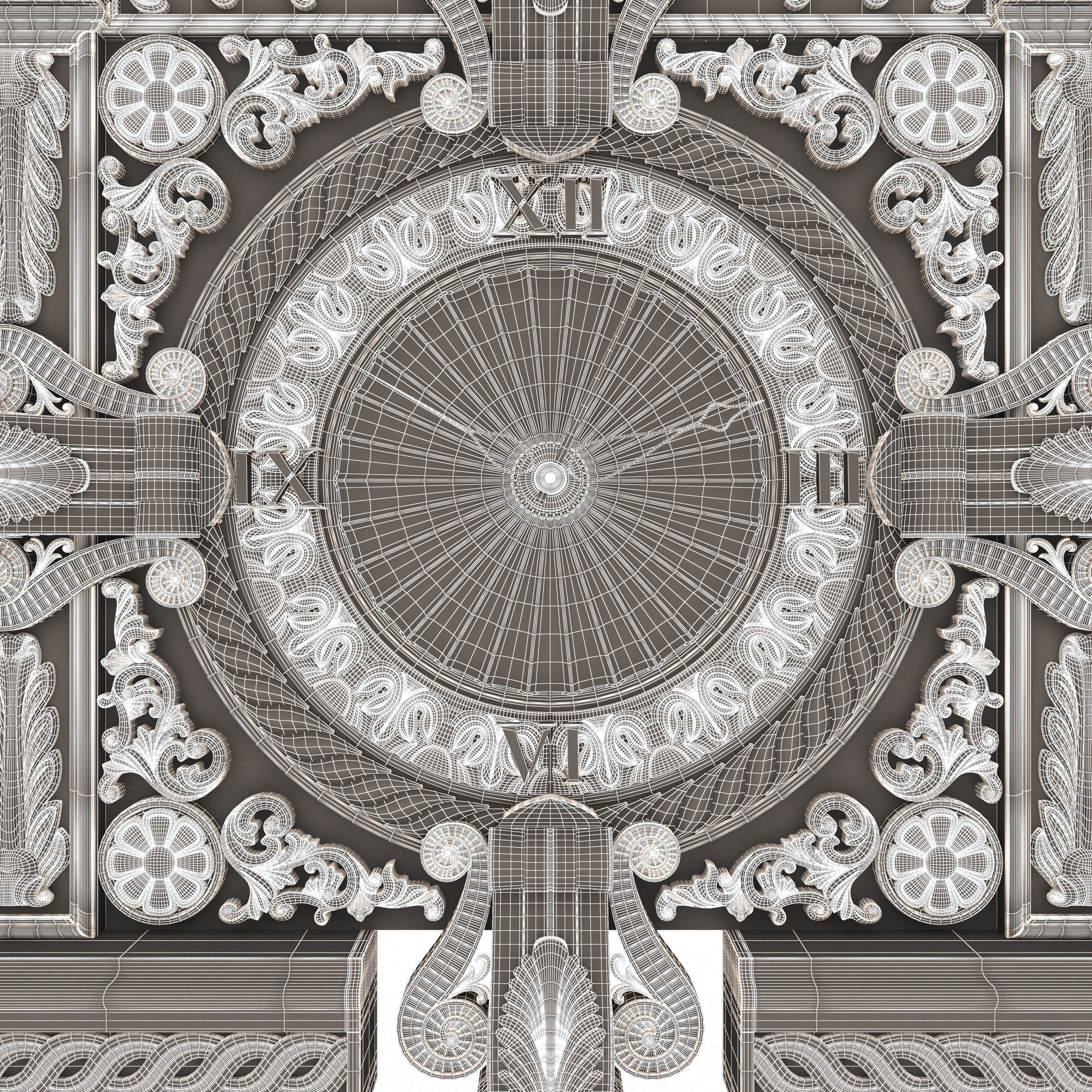 Classic Wall Clock 015 Gold Low-poly 3D model_17