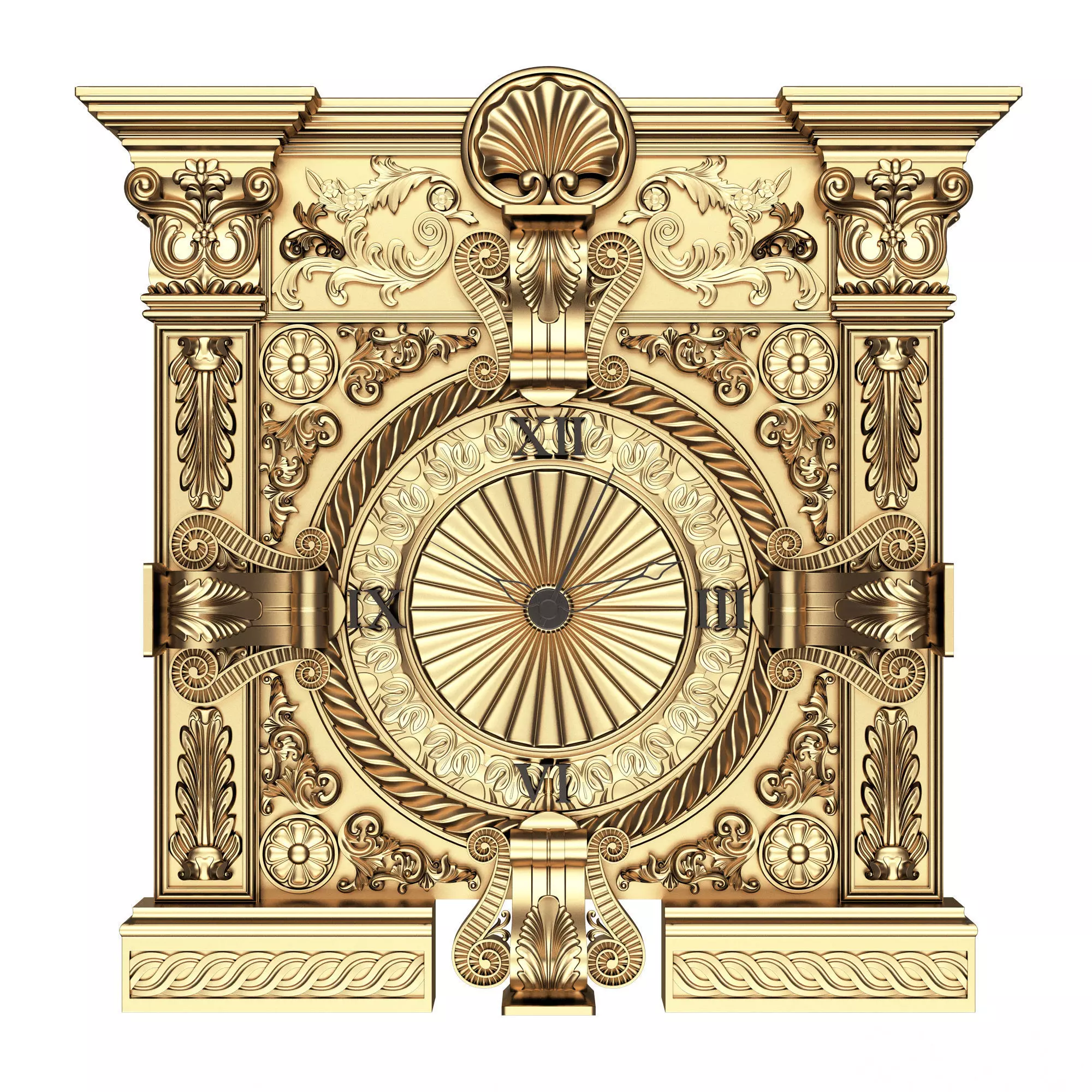 Classic Wall Clock 015 Gold Low-poly 3D model_0