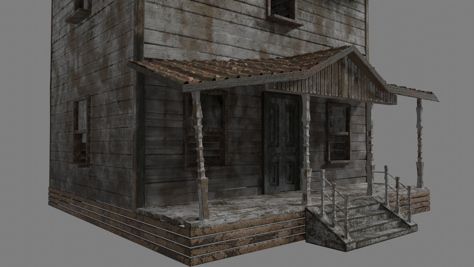 Abandoned Wooden House Low-poly 3D model_4