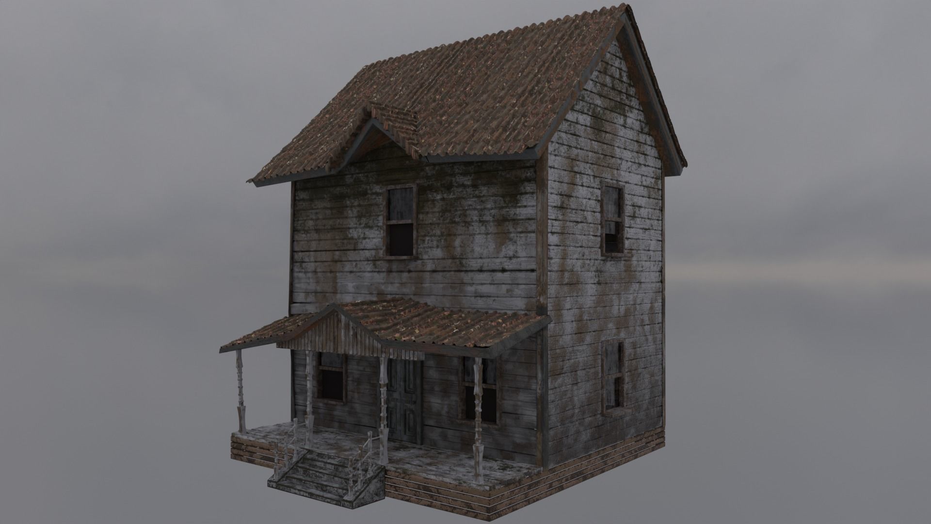 Abandoned Wooden House Low-poly 3D model_6
