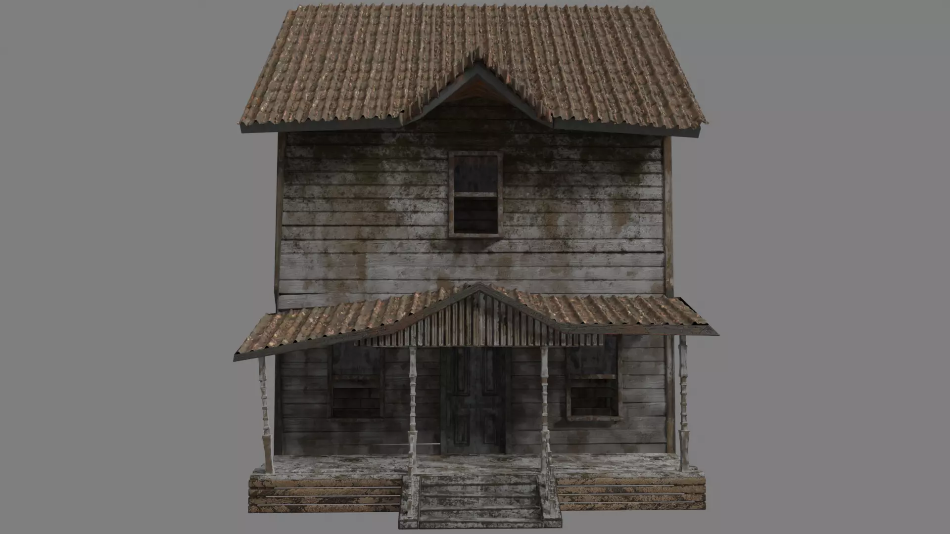 Abandoned Wooden House Low-poly 3D model_0