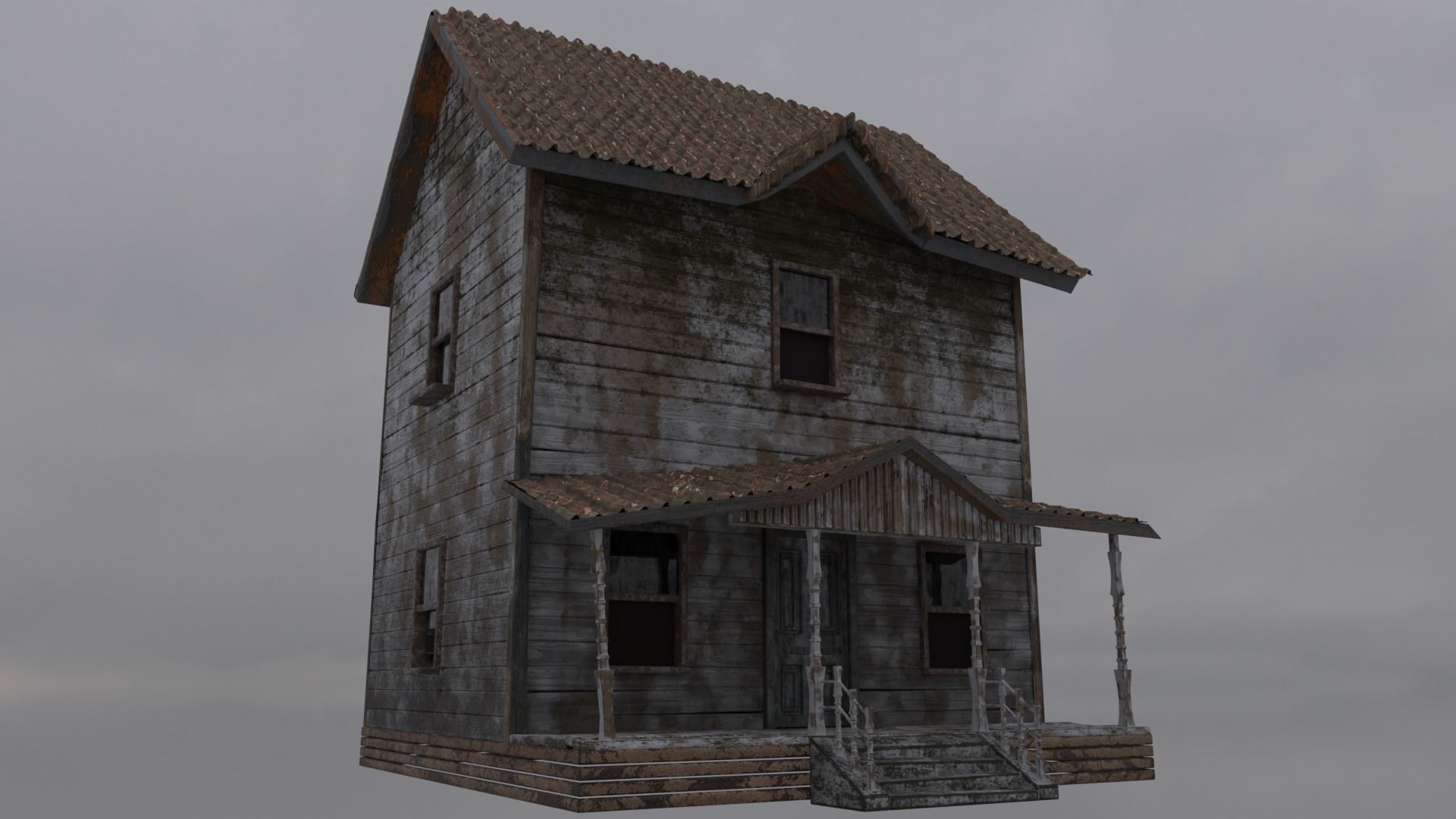 Abandoned Wooden House Low-poly 3D model_3
