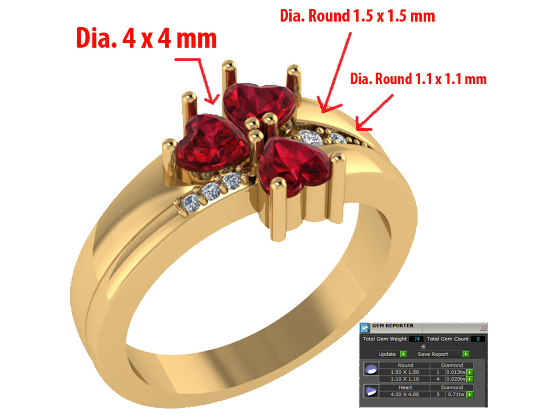 Personalized Three Stone Mothers Ring Set Sizes 5 to 12 3D print model_5