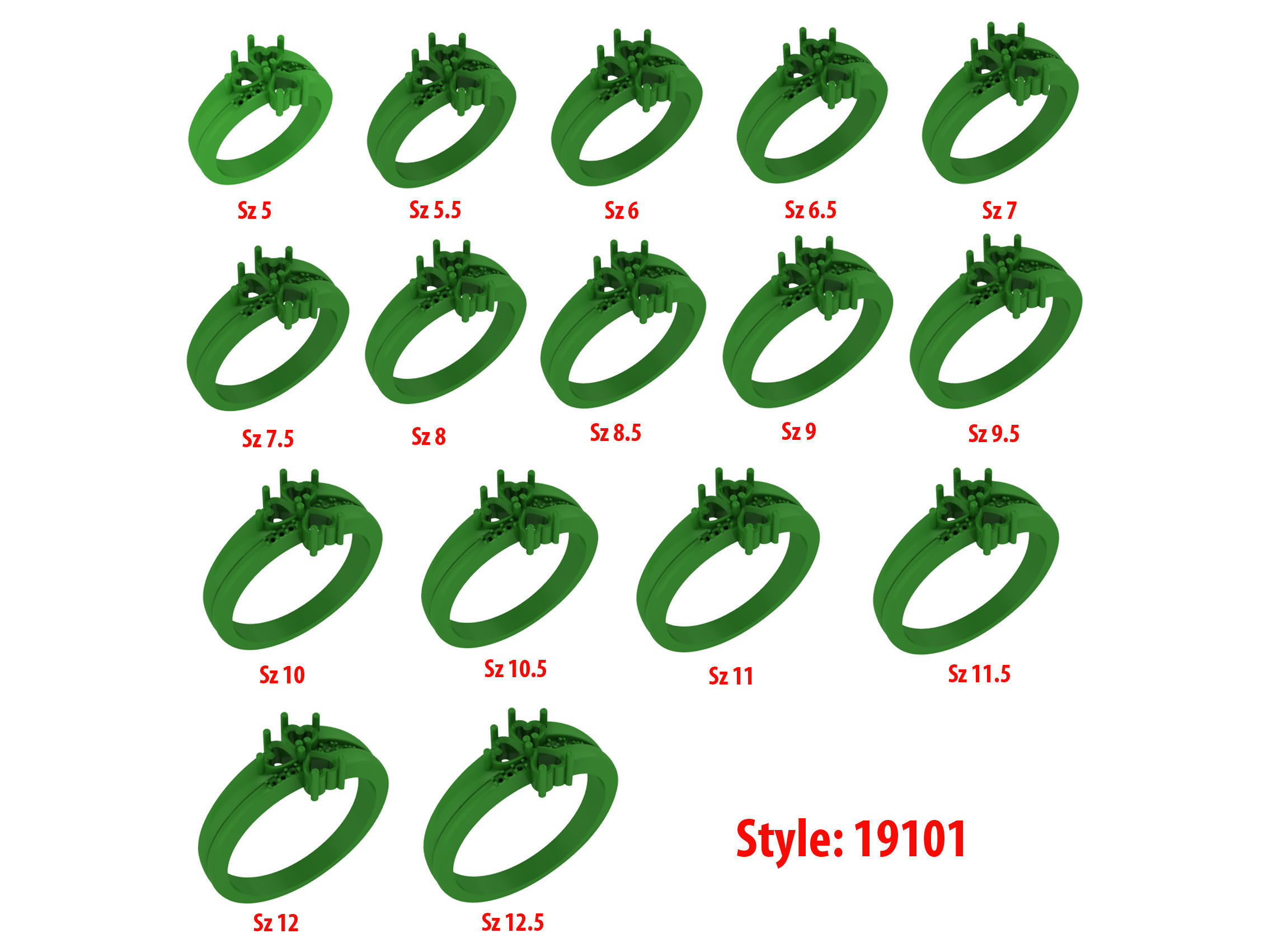 Personalized Three Stone Mothers Ring Set Sizes 5 to 12 3D print model_3