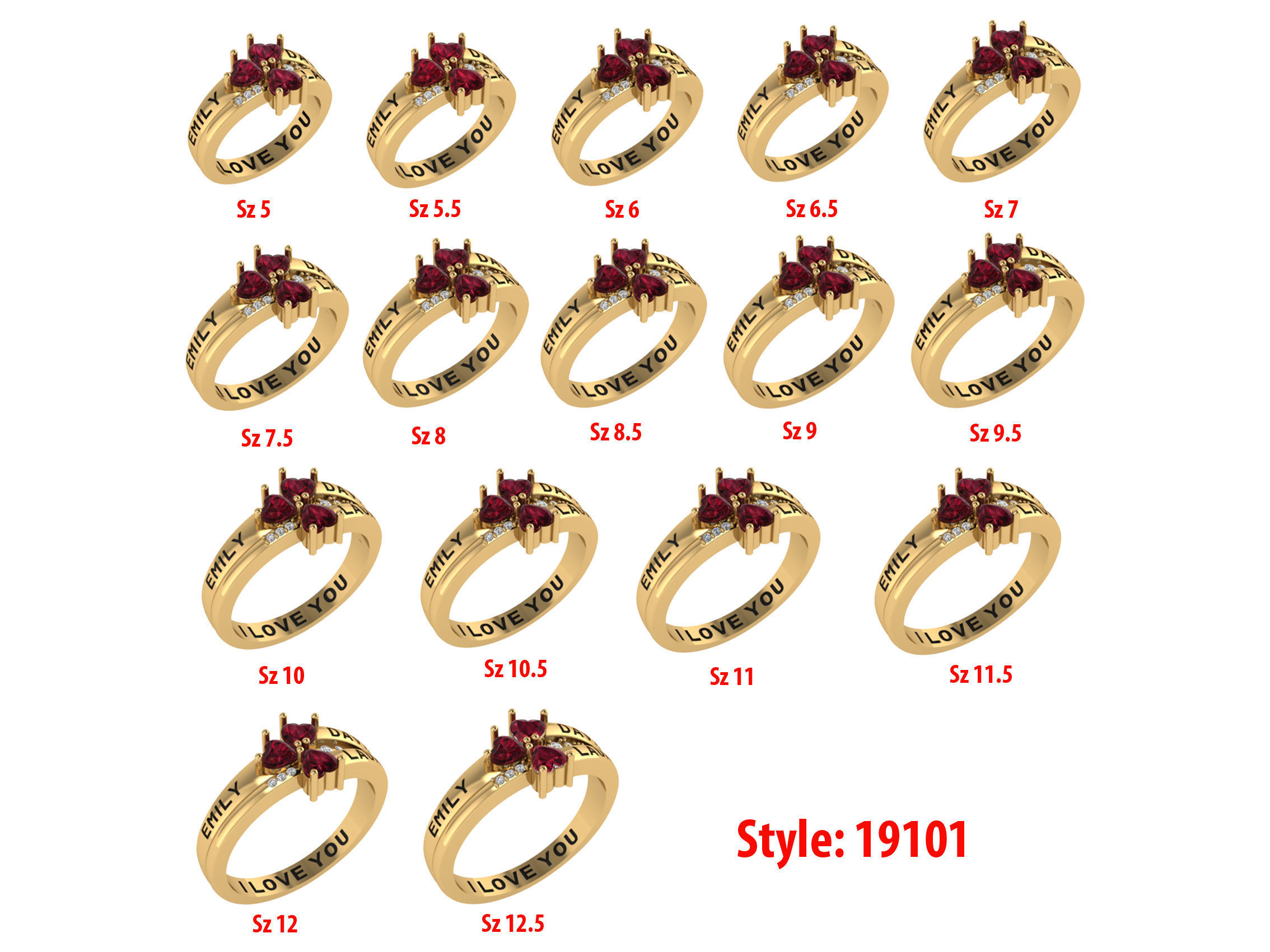 Personalized Three Stone Mothers Ring Set Sizes 5 to 12 3D print model_2