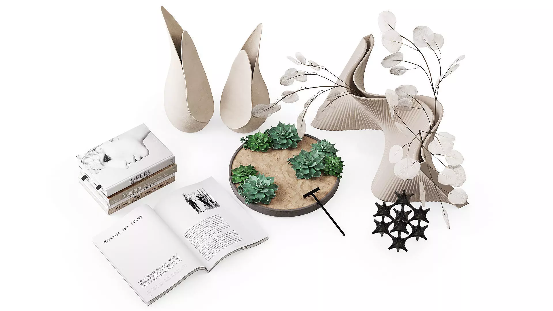 Decorative set in beige tones 3D model_0