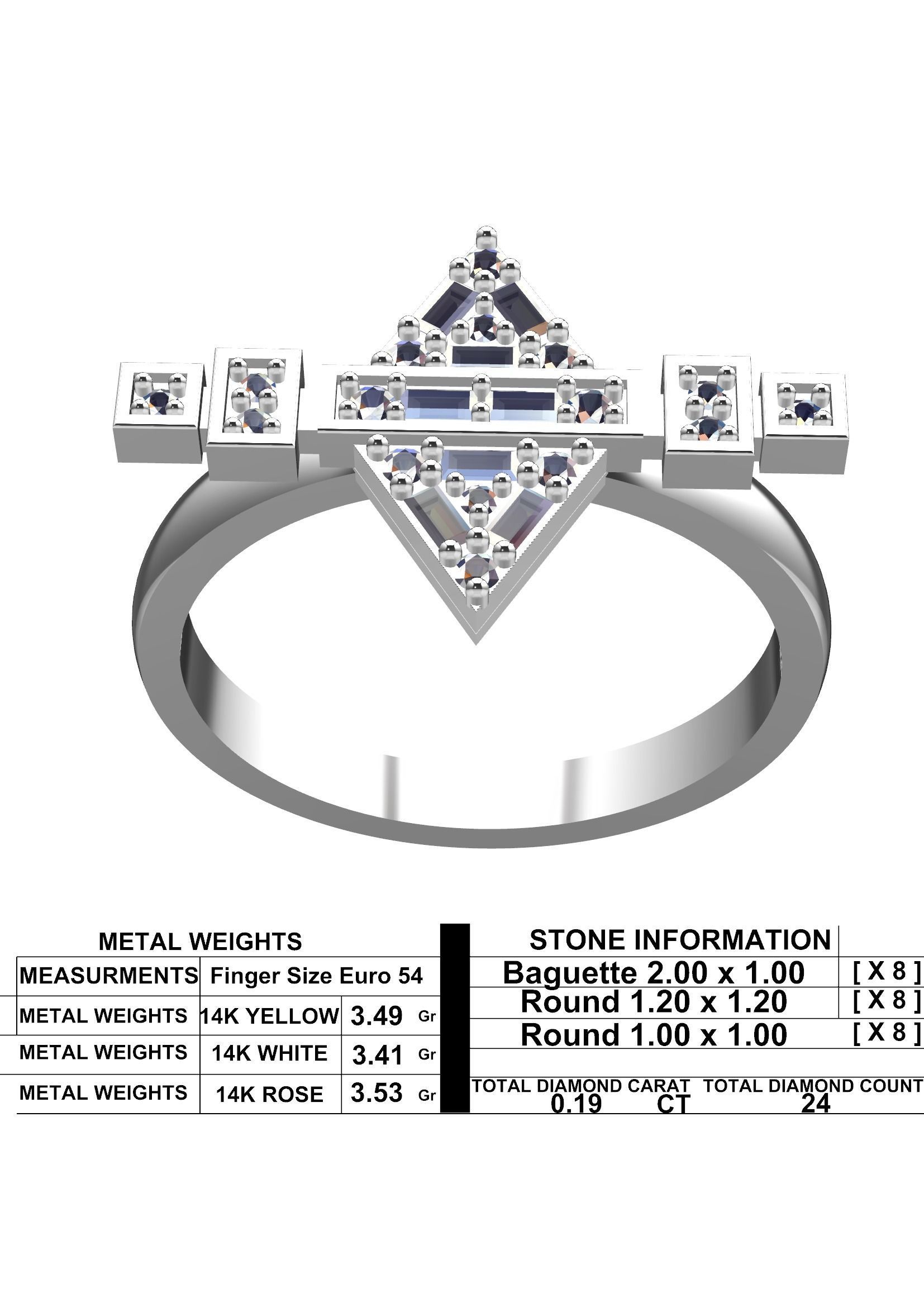 Modern Geometric Baguette Ring 3DM STL Jewelry Model 3D print model_11