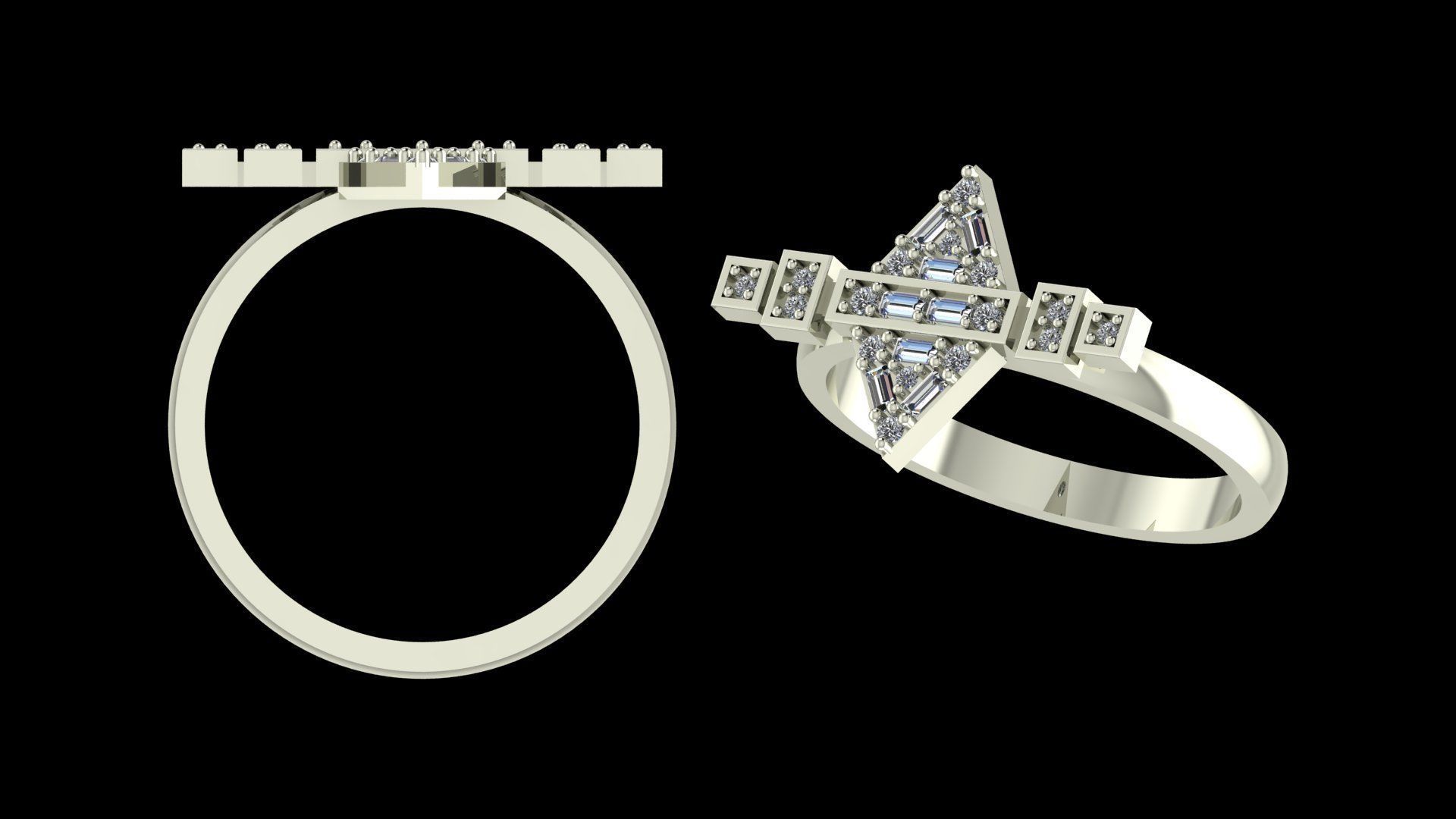 Modern Geometric Baguette Ring 3DM STL Jewelry Model 3D print model_8