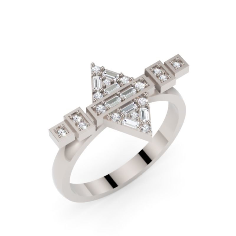 Modern Geometric Baguette Ring 3DM STL Jewelry Model 3D print model_1