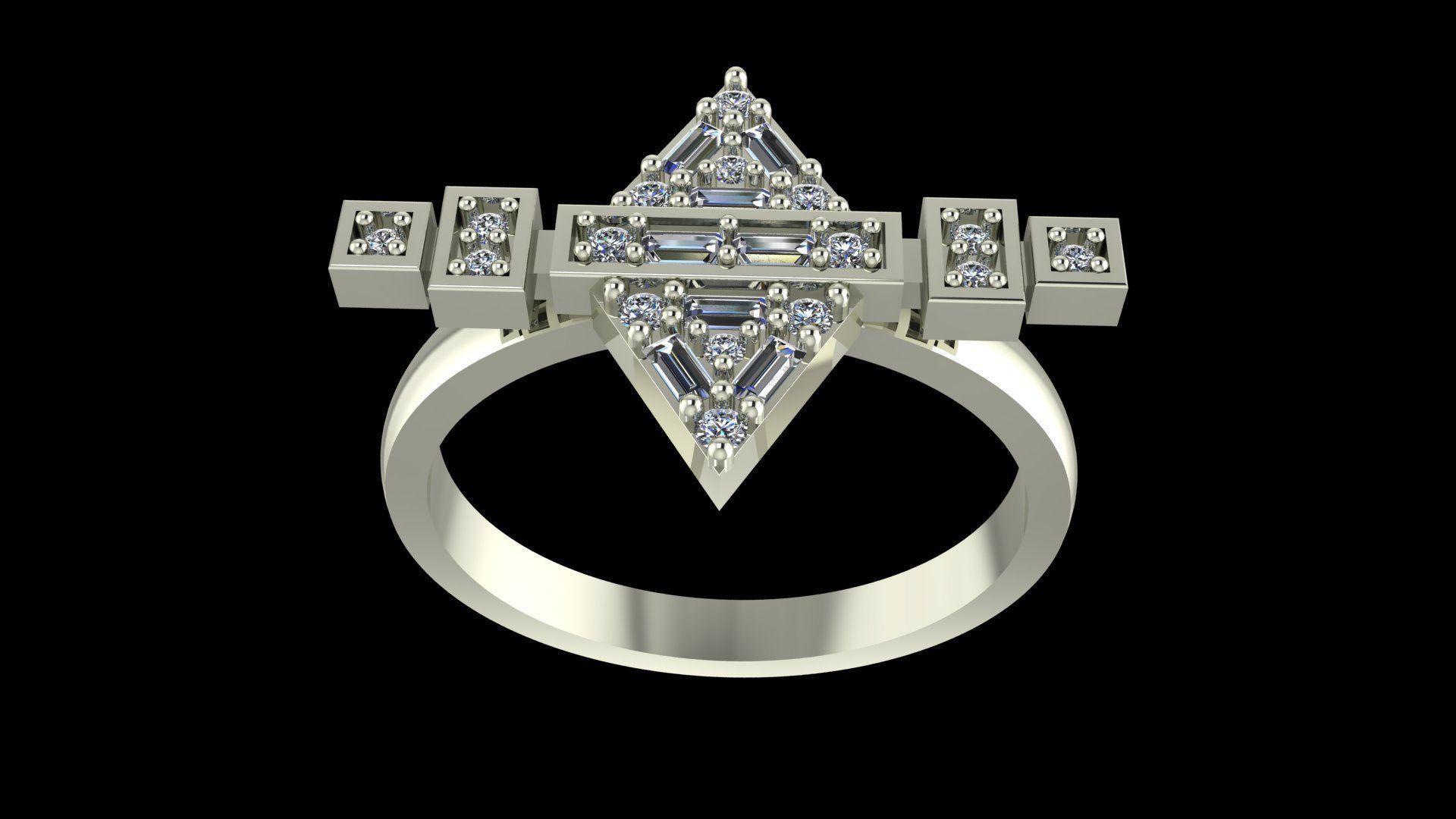 Modern Geometric Baguette Ring 3DM STL Jewelry Model 3D print model_6