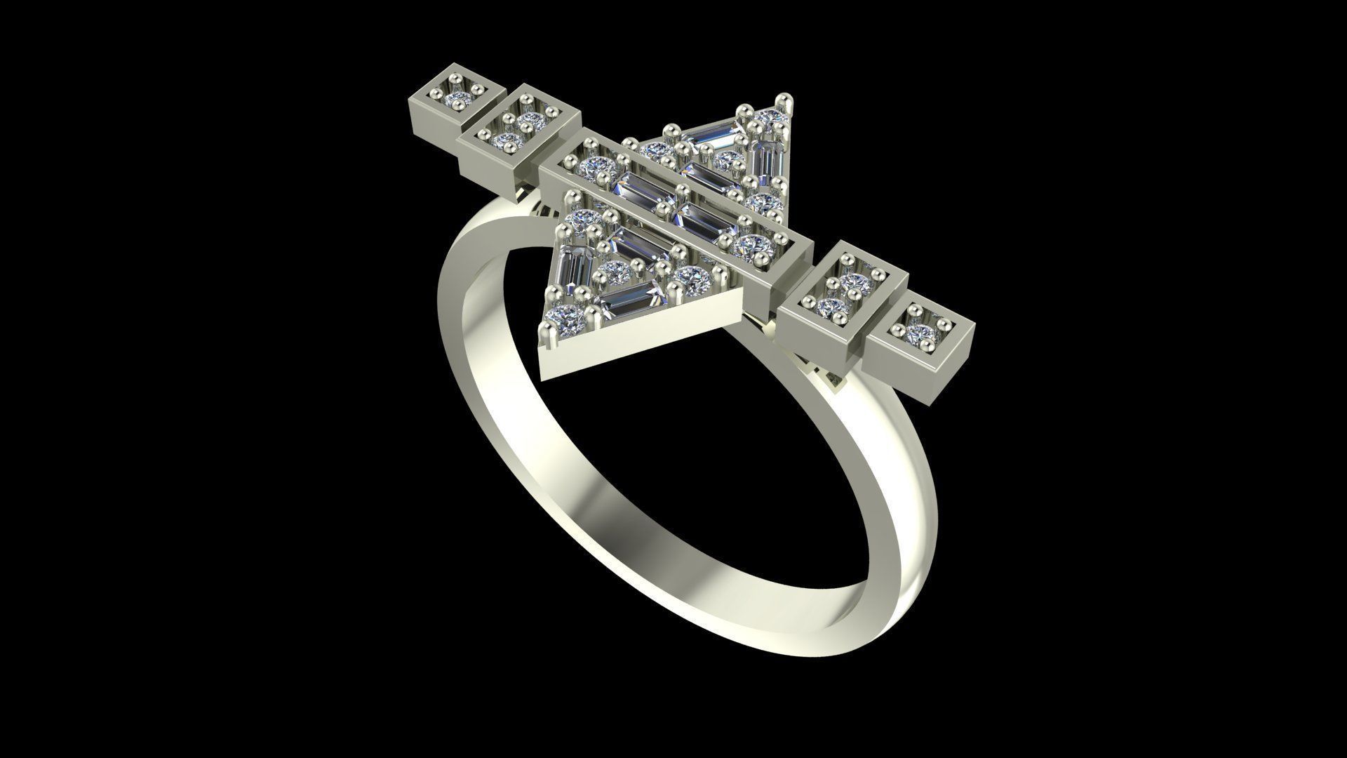 Modern Geometric Baguette Ring 3DM STL Jewelry Model 3D print model_7