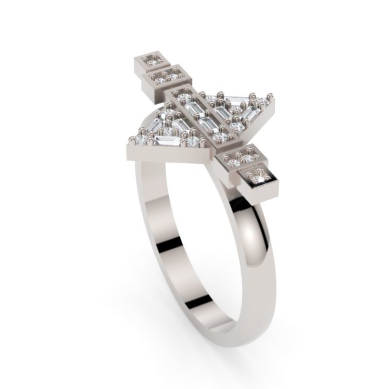 Modern Geometric Baguette Ring 3DM STL Jewelry Model 3D print model_4