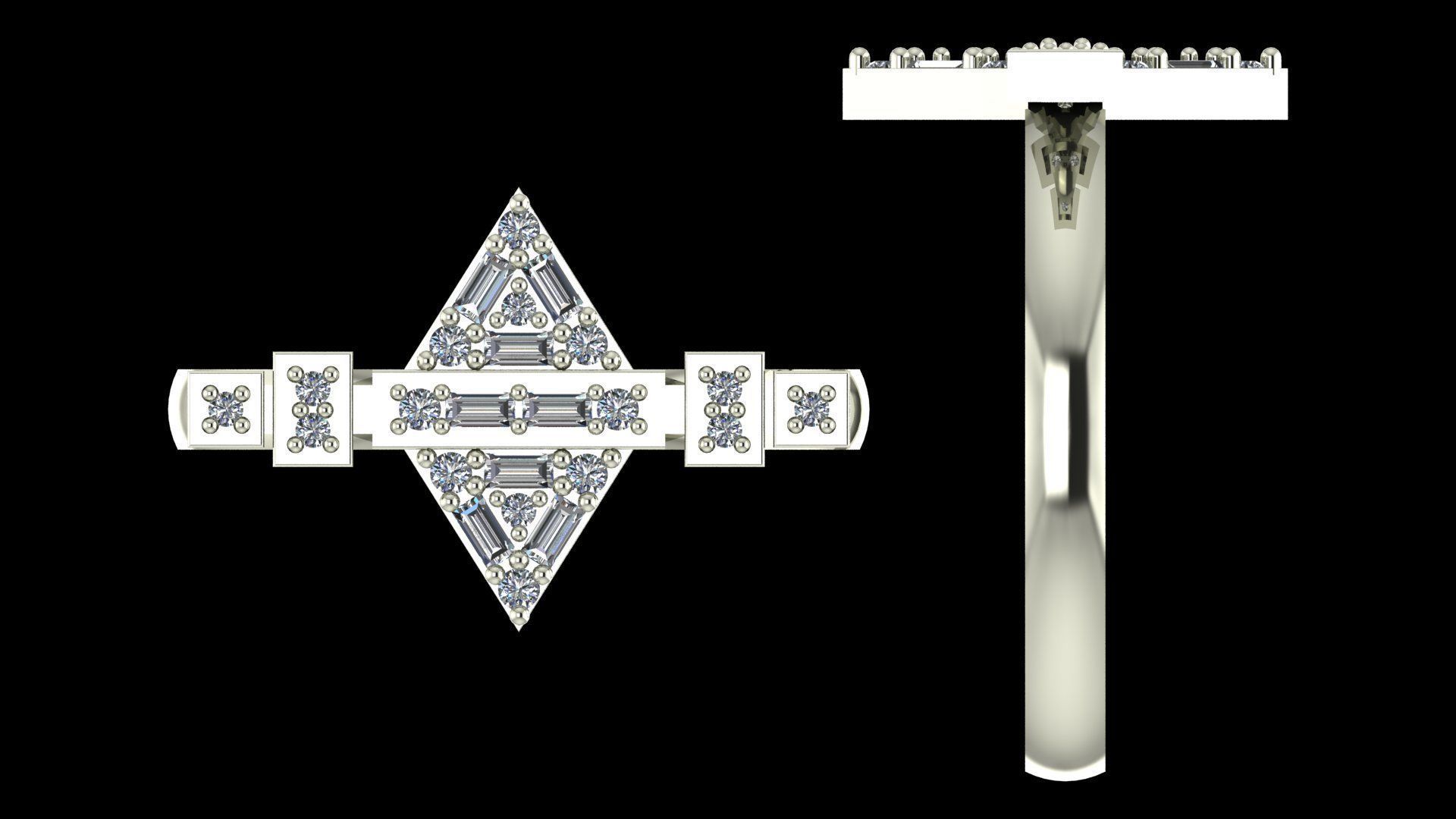 Modern Geometric Baguette Ring 3DM STL Jewelry Model 3D print model_9