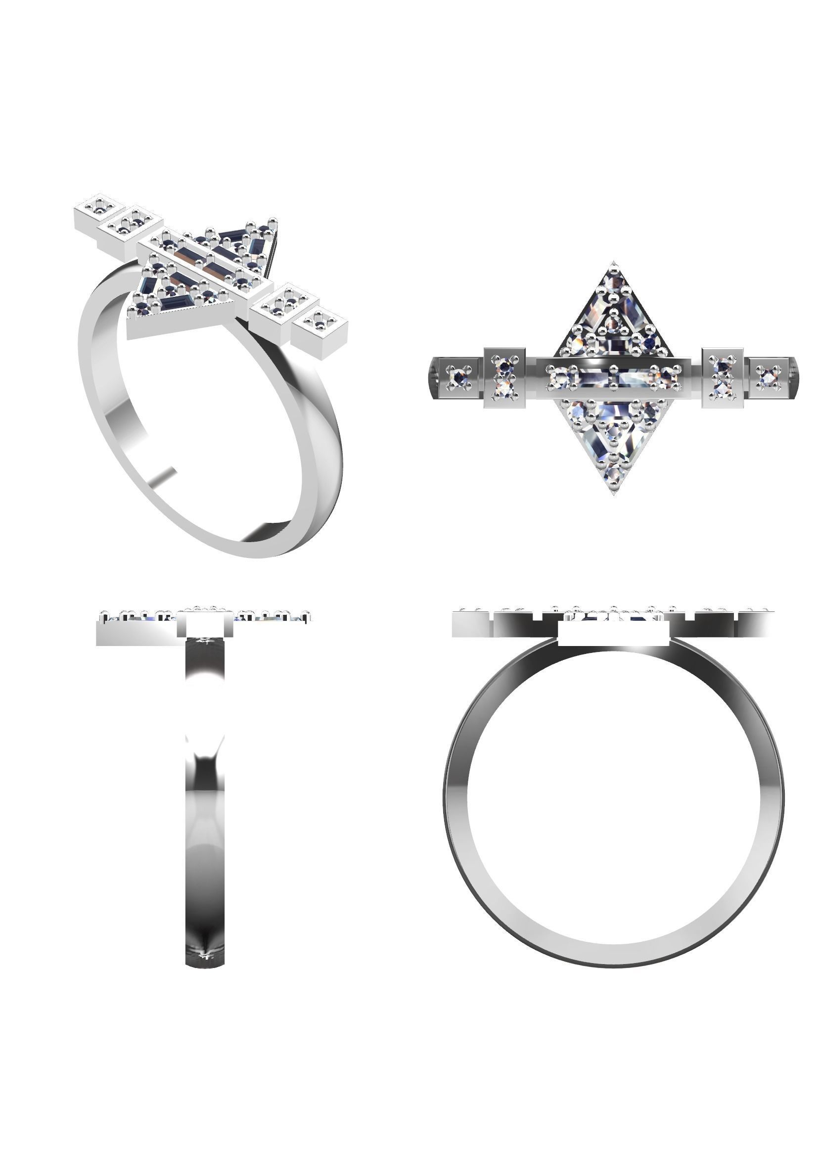 Modern Geometric Baguette Ring 3DM STL Jewelry Model 3D print model_10