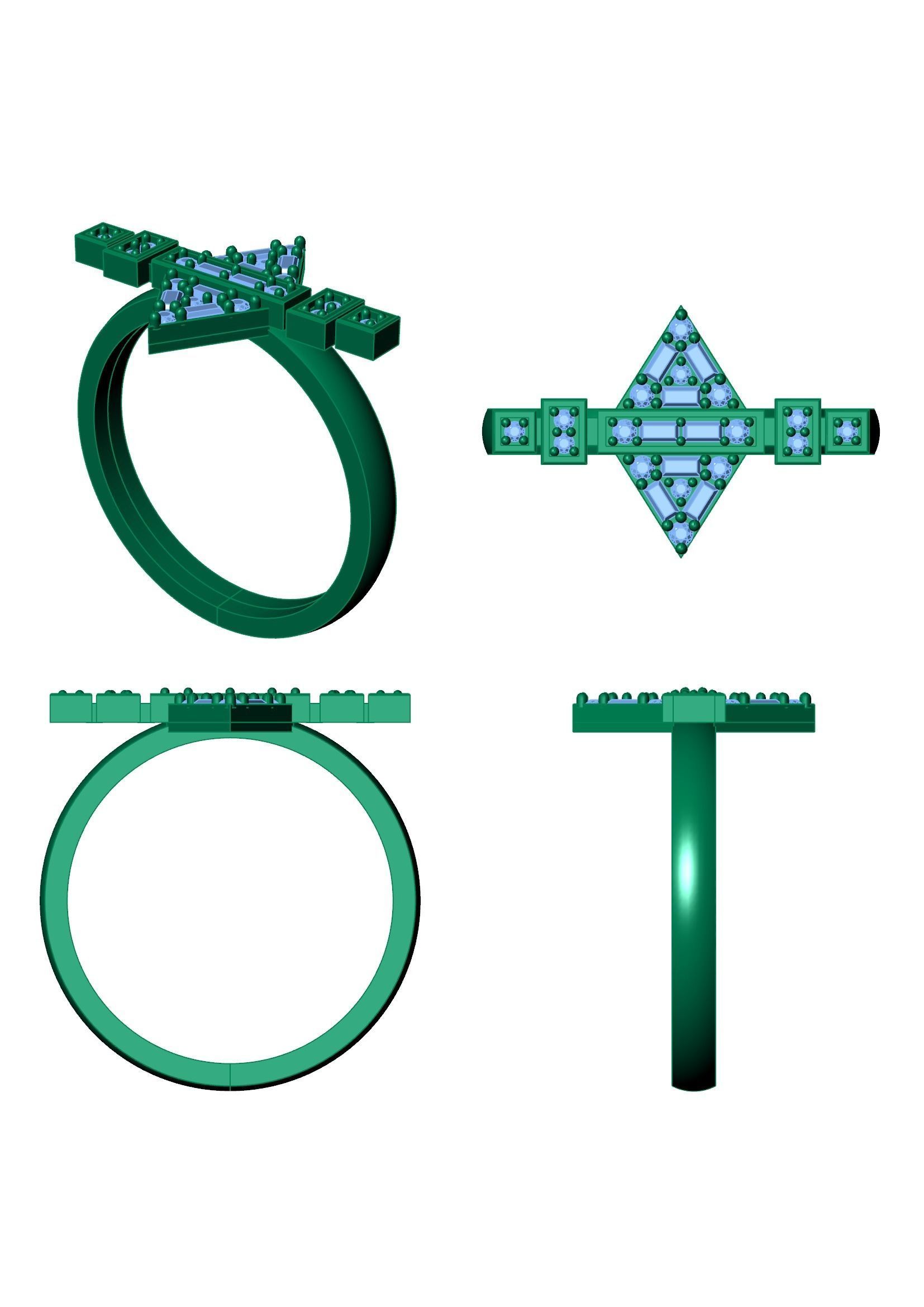 Modern Geometric Baguette Ring 3DM STL Jewelry Model 3D print model_12