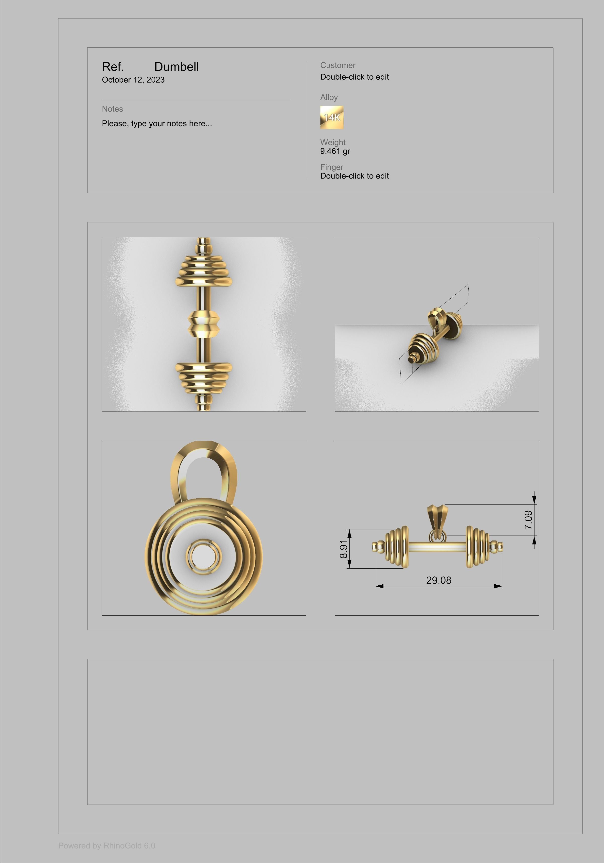 Dumbell Barbell Weightlifting Fitness Pendant Necklace 3D print model_43