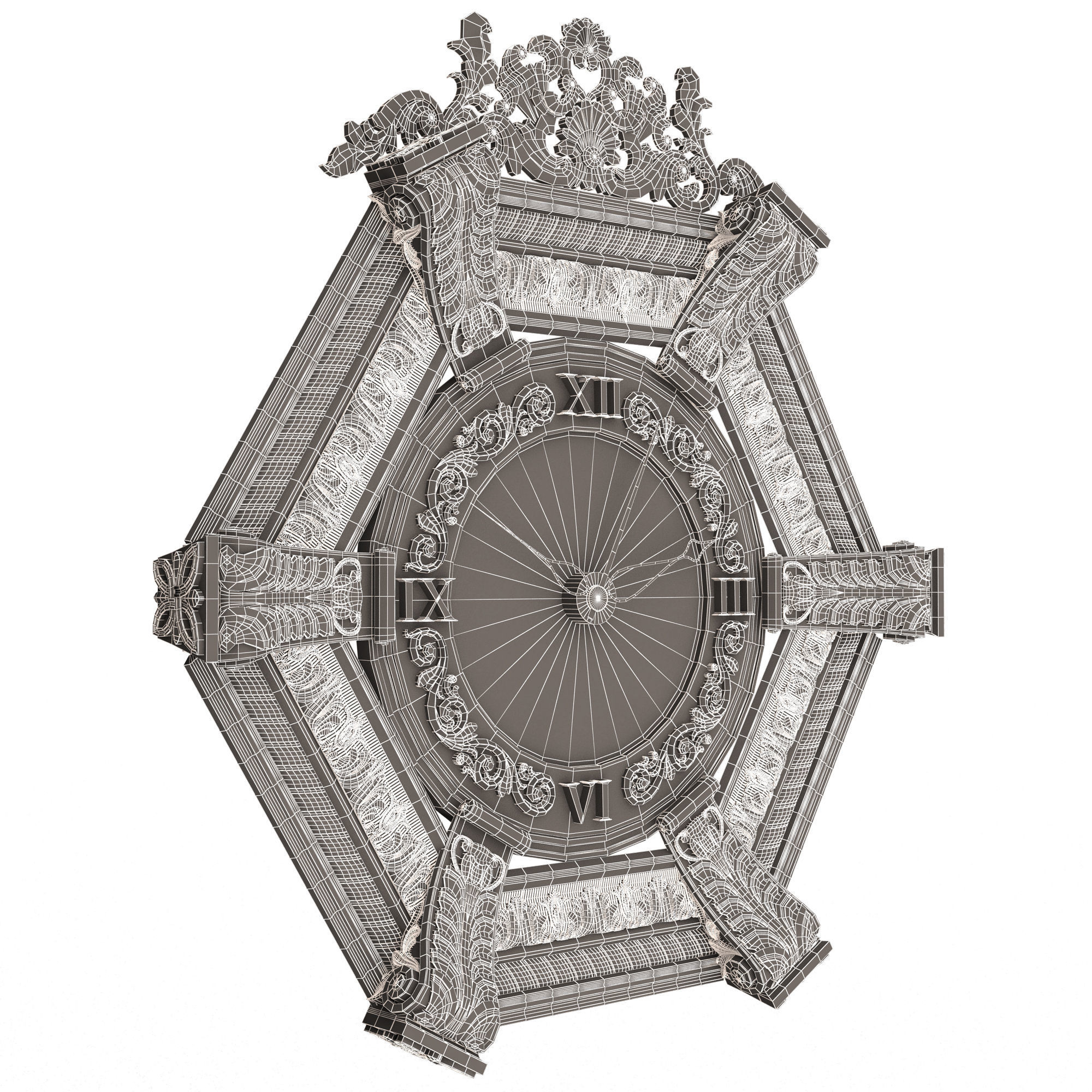 Classic Wall Clock 17 Gold Low-poly 3D model_15