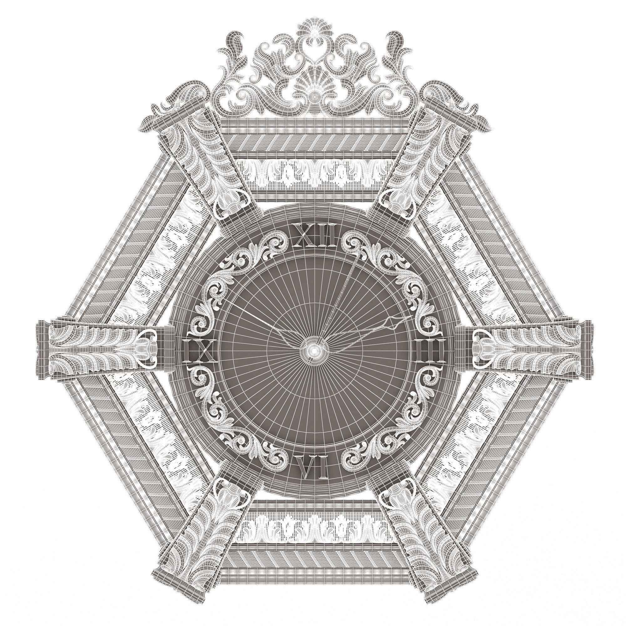 Classic Wall Clock 17 Gold Low-poly 3D model_6